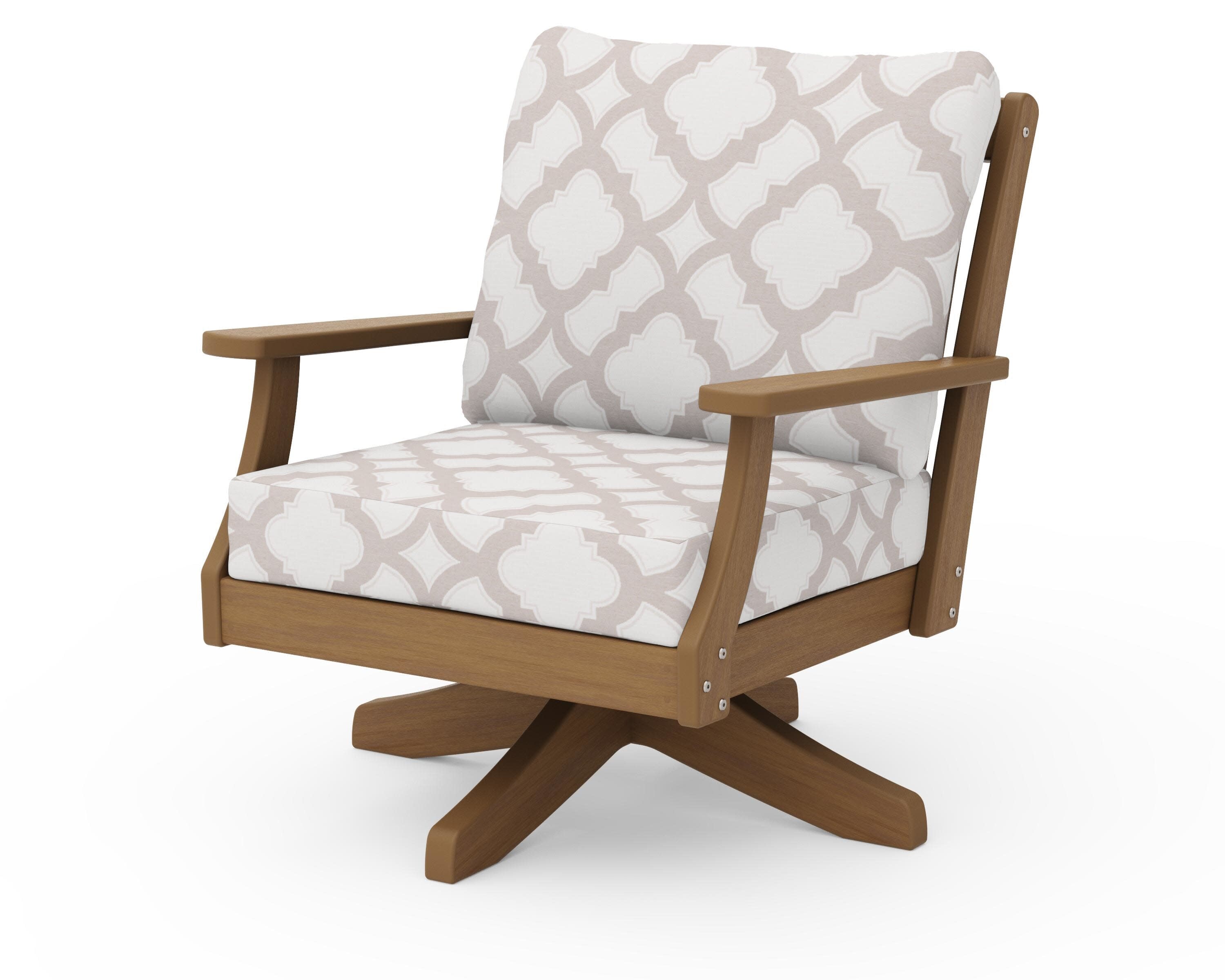 Braxton Deep Seating Swivel Chair in Natural / Trellis Dune Burlap