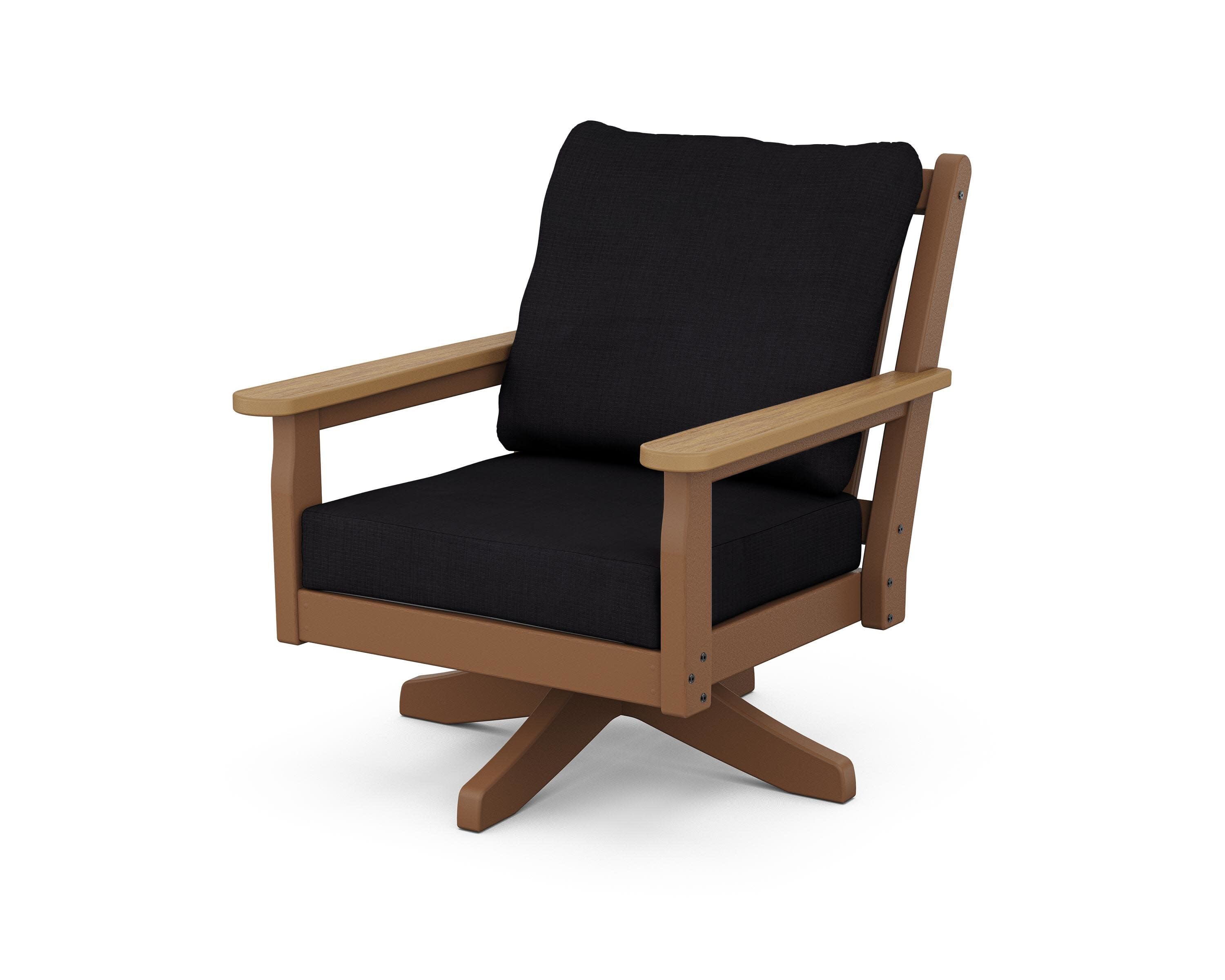 Chippendale Deep Seating Swivel Chair in Teak / Natural / Midnight Linen