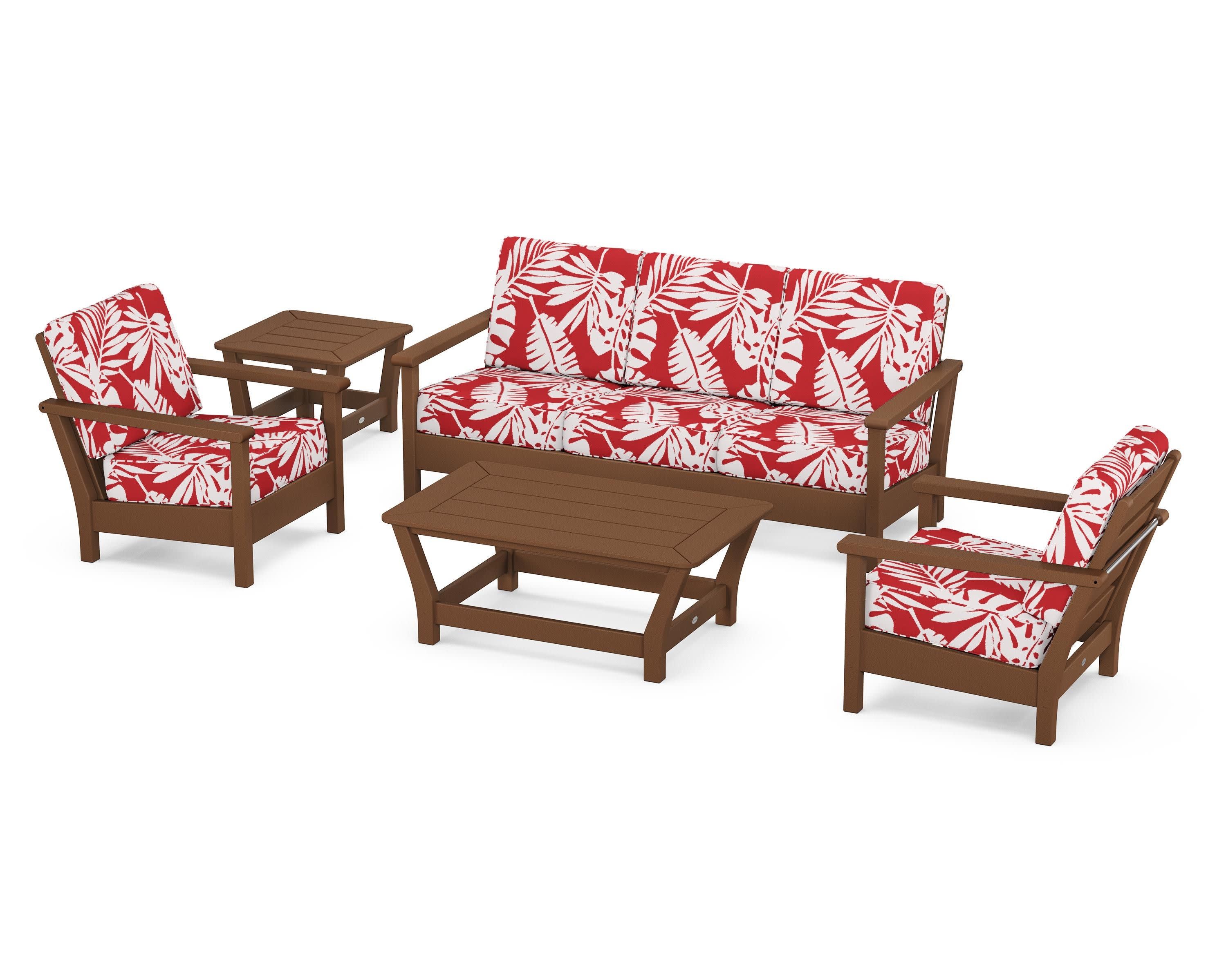 Harbour 5-Piece Deep Seating Set in Teak / Leaf Crimson