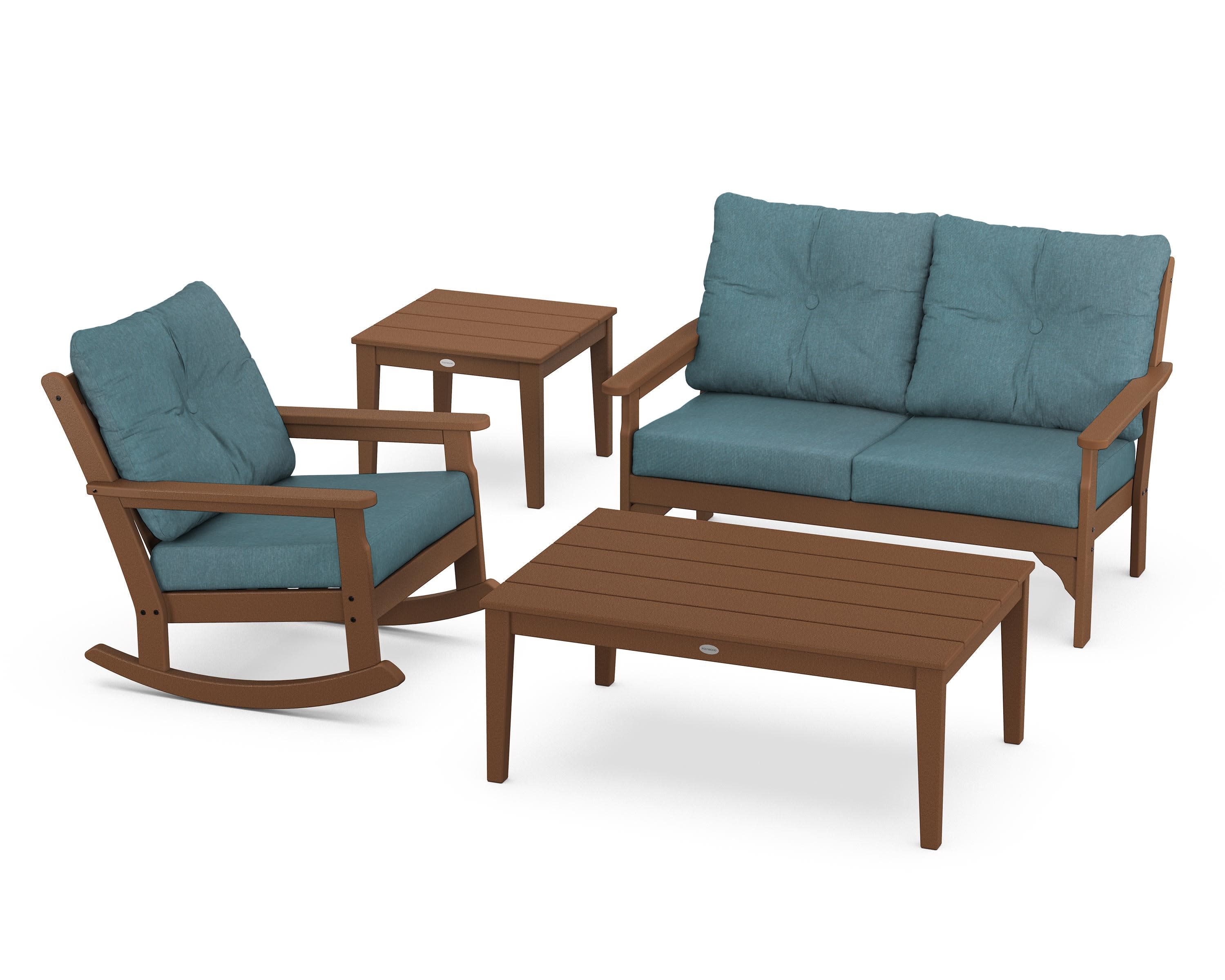 Vineyard 4-Piece Deep Seating Rocker Set in Teak / Ocean Teal