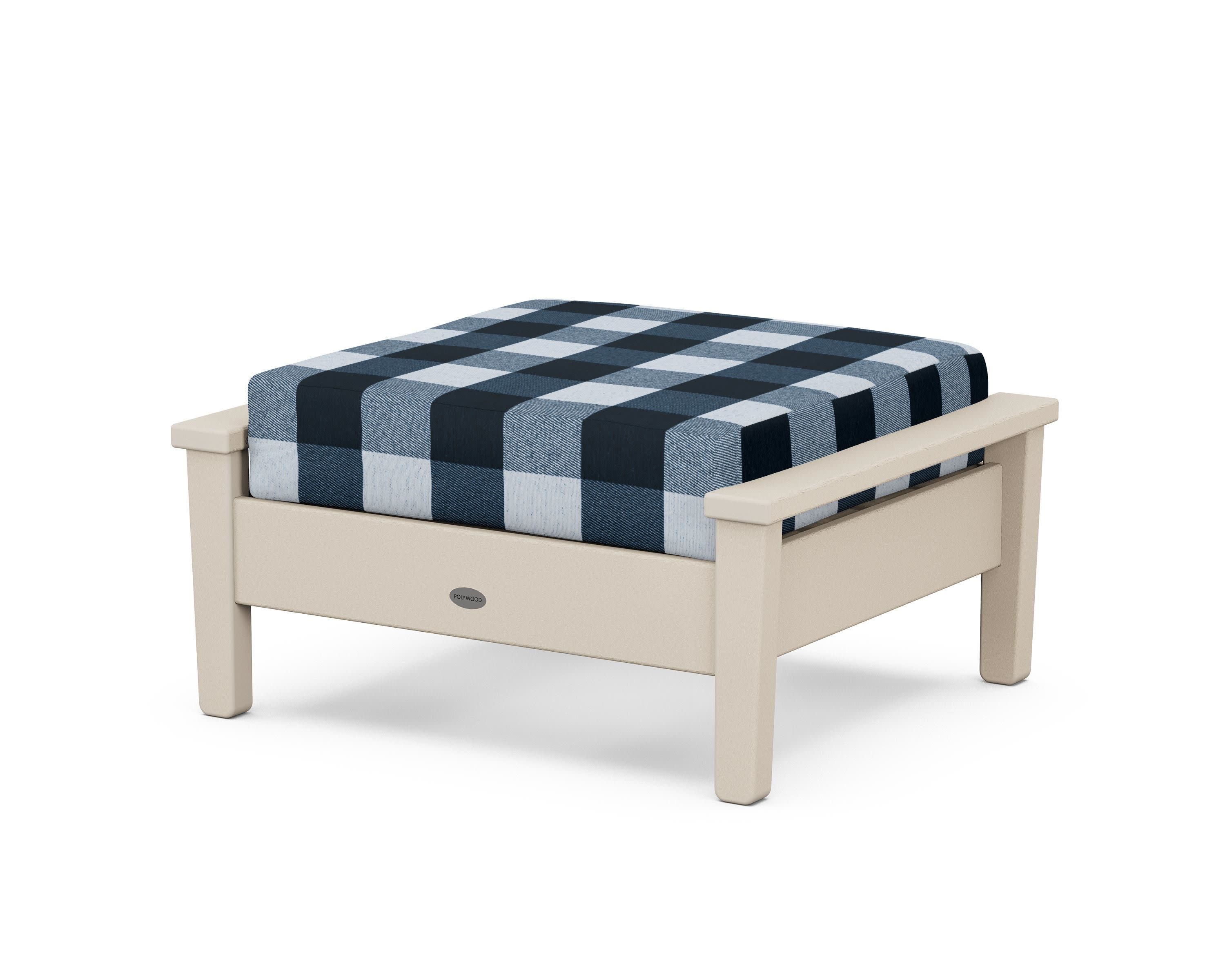 Prescott Deep Seating Ottoman in Sand / Buffalo Plaid Marine Indigo
