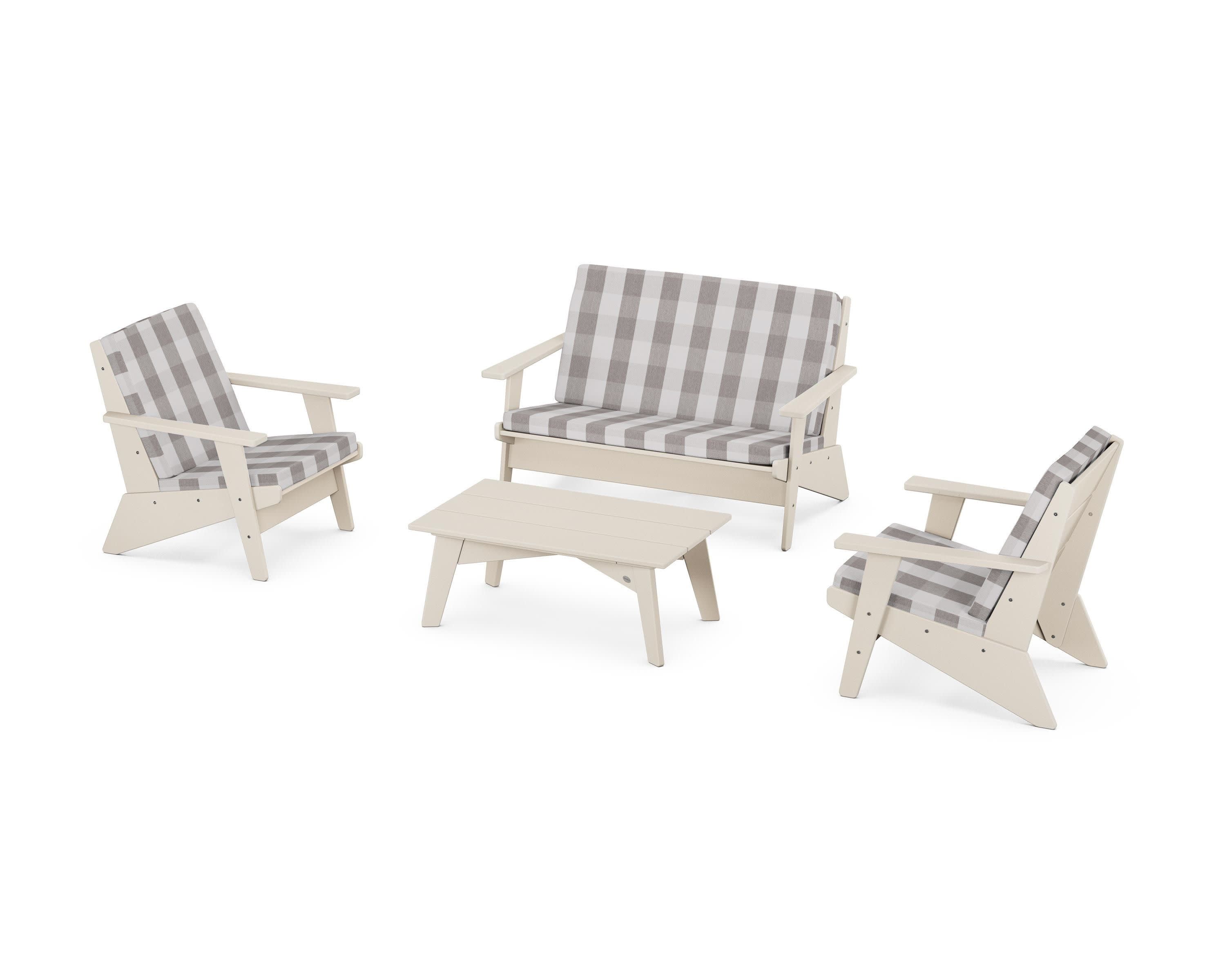 Riviera Modern Lounge 4-Piece Set in Sand / Buffalo Plaid Grey Mist