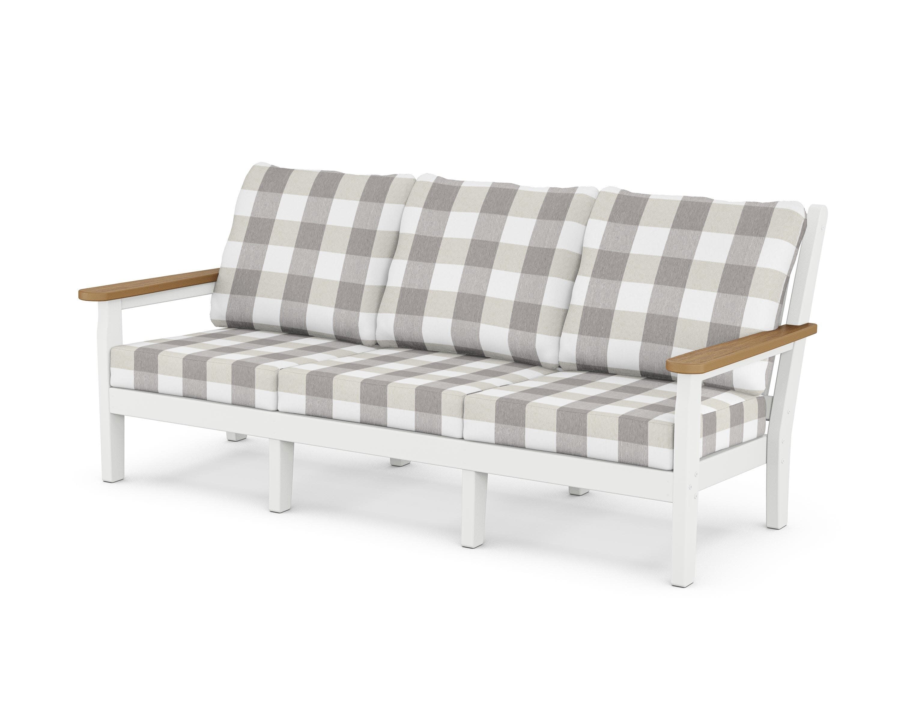 Chippendale Deep Seating Sofa in White / Natural / Buffalo Plaid Grey Mist