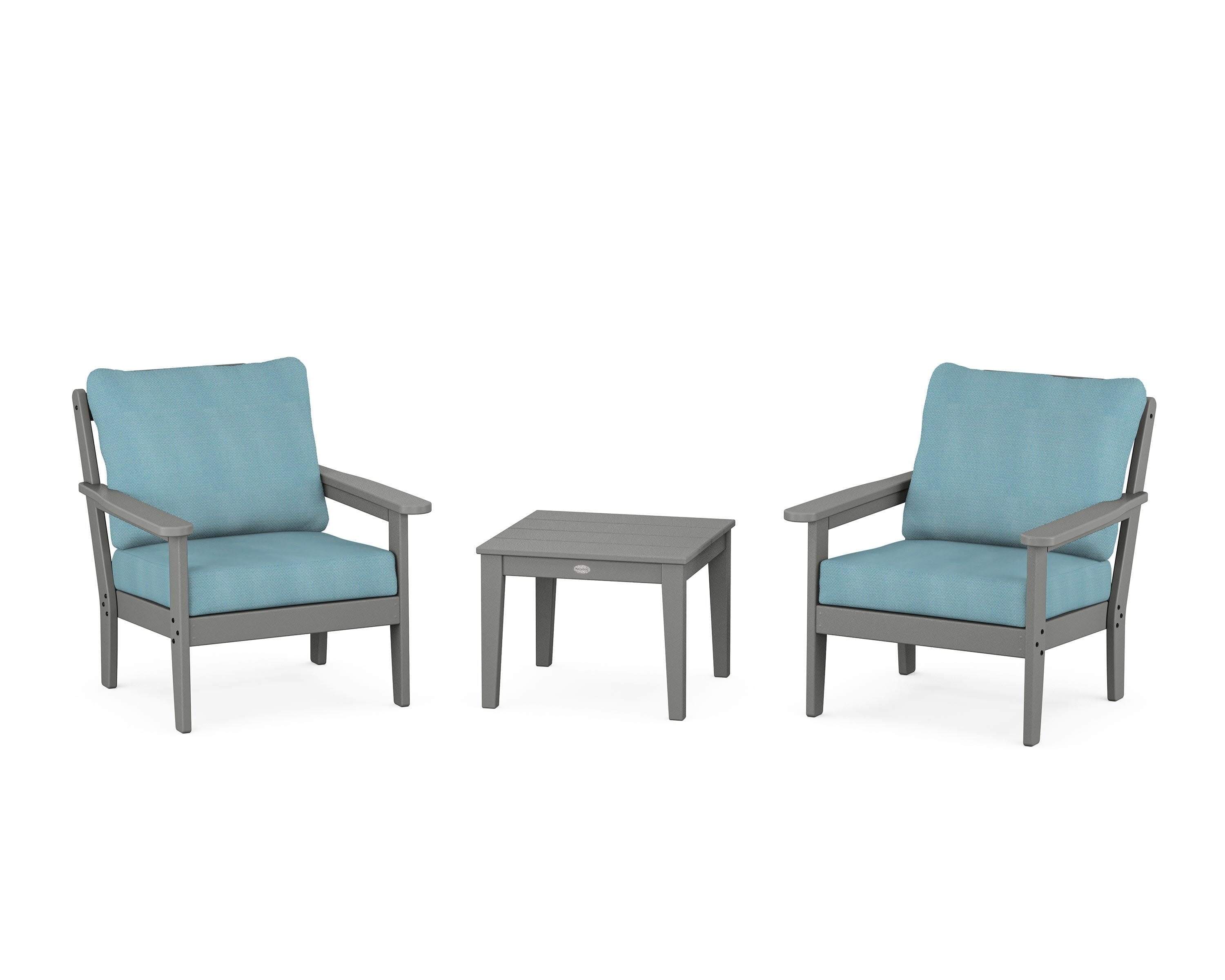 Cottage 3-Piece Deep Seating Set in Slate Grey / Lattice Sky Blue