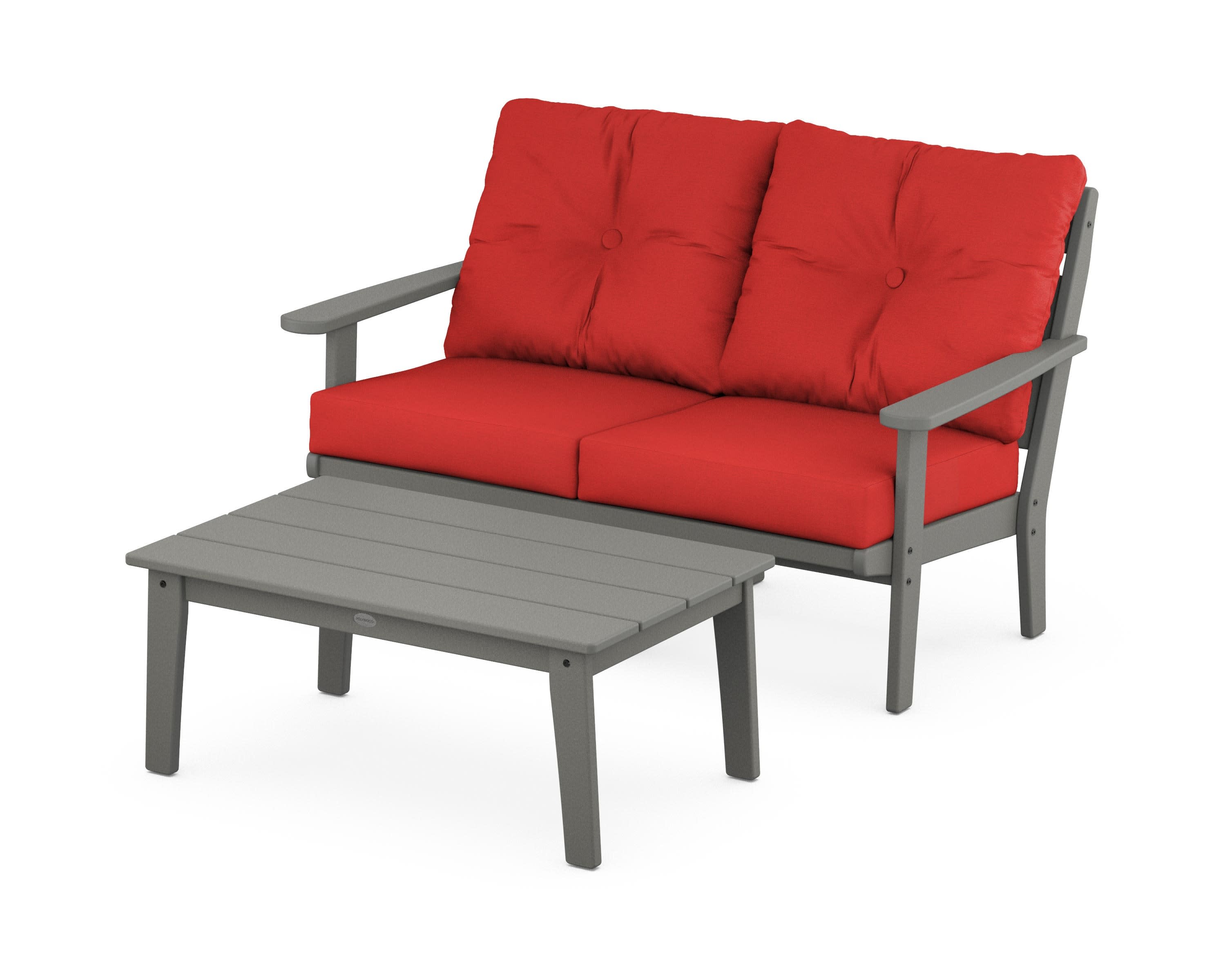 Lakeside 2-Piece Lounge Loveseat Set in Slate Grey / Crimson Linen