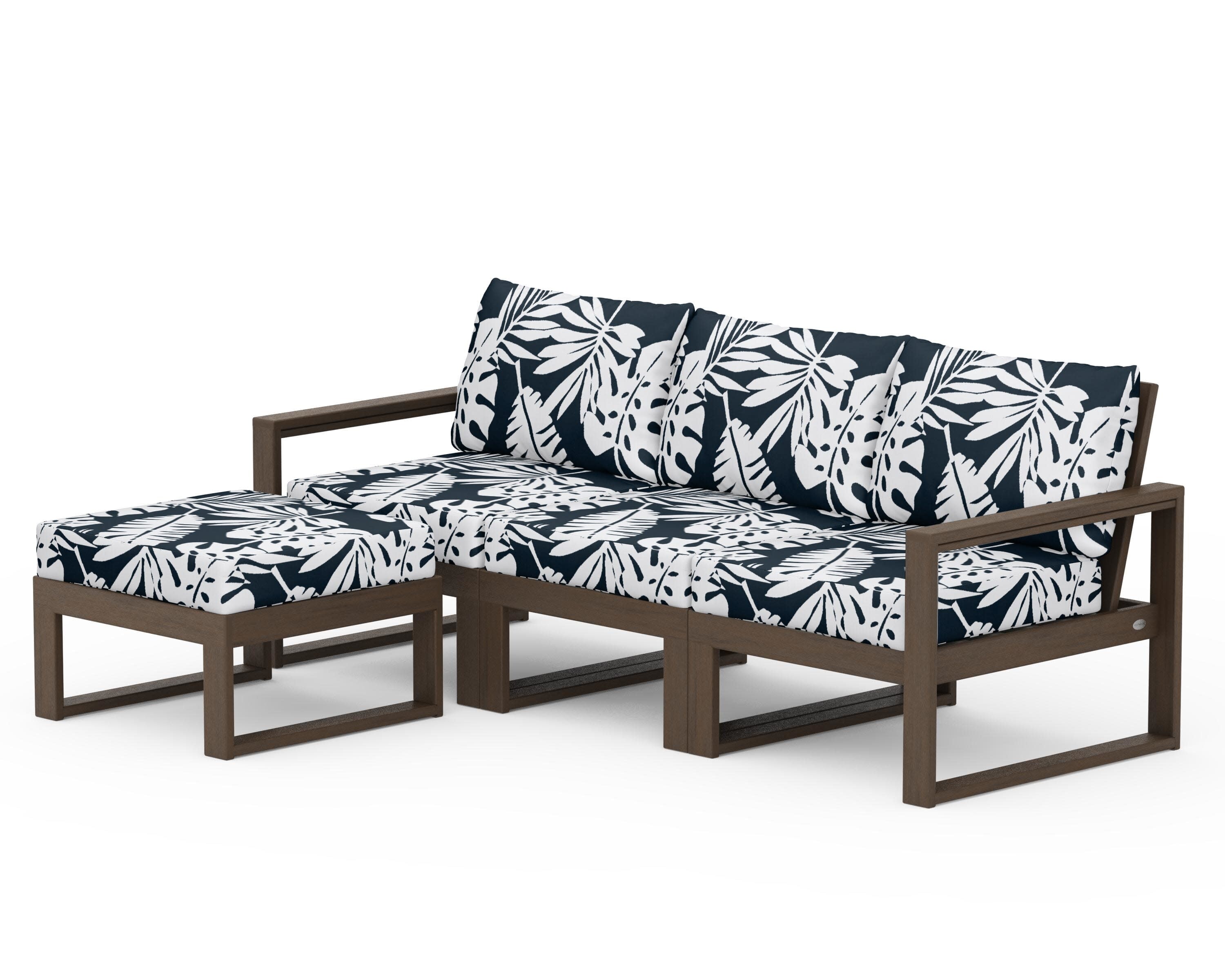 EDGE 4-Piece Modular Deep Seating Set with Ottoman in Kona / Leaf Marine Indigo