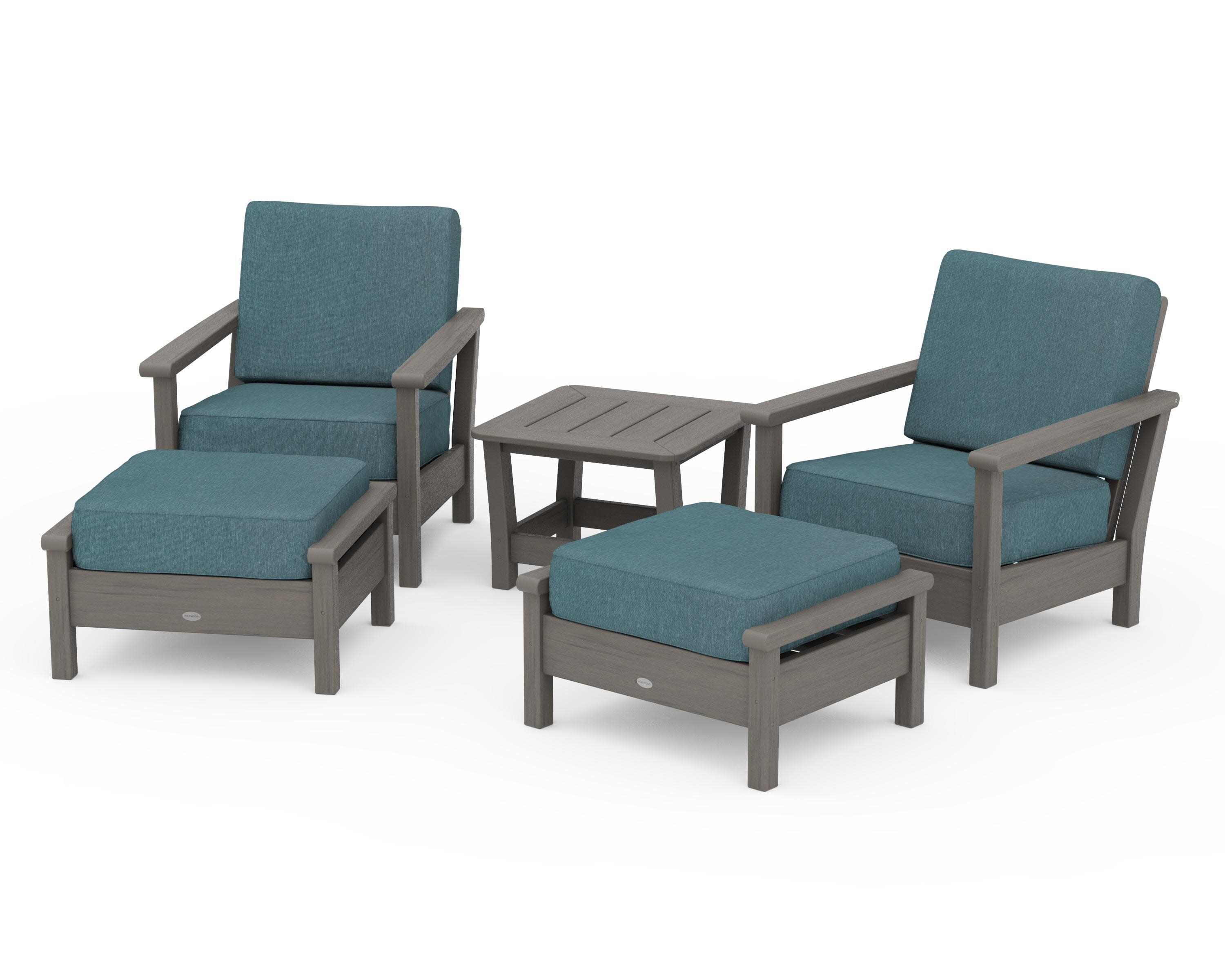 Harbour 5-Piece Deep Seating Chair Set in Driftwood / Ocean Teal