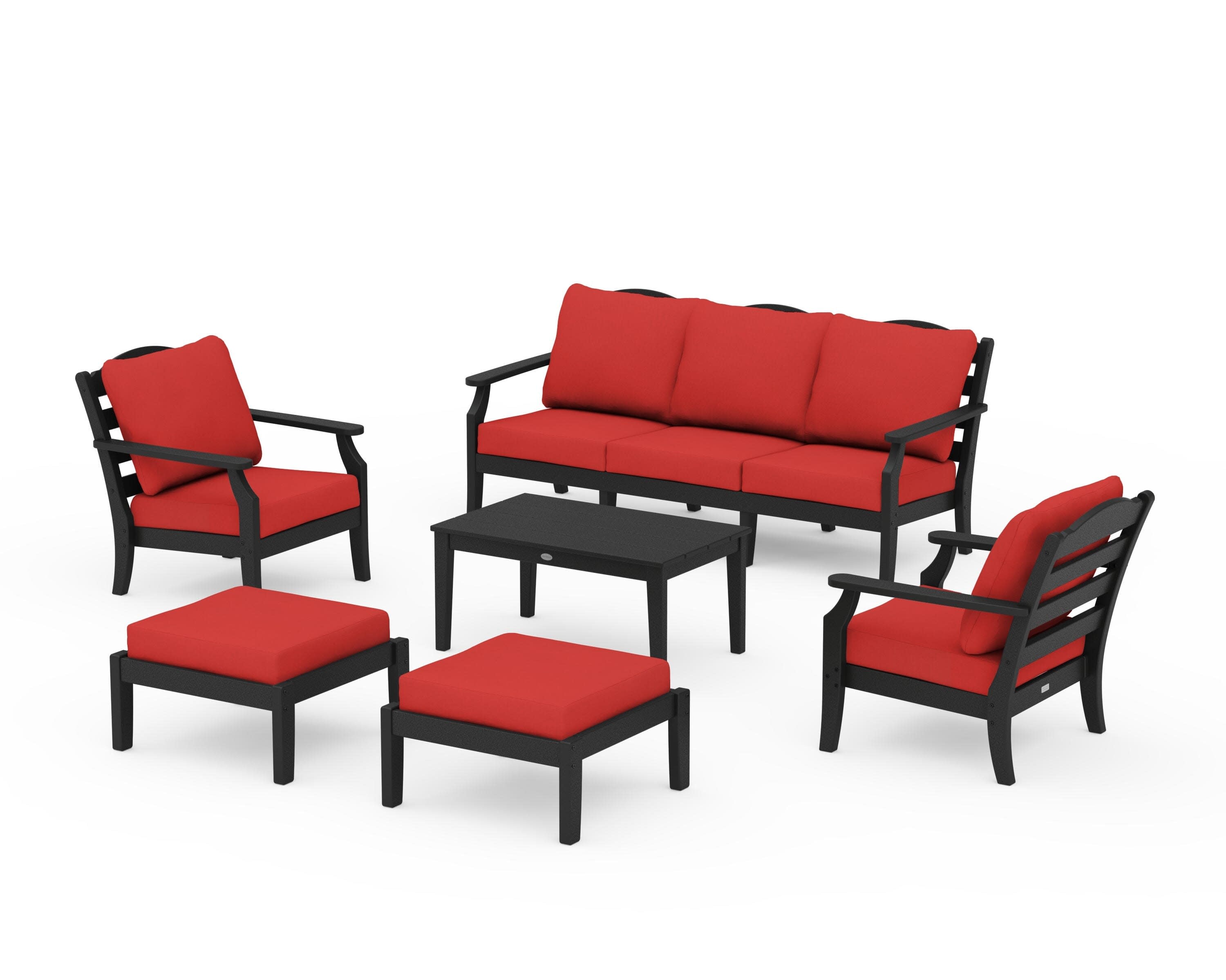Savannah 6-Piece Lounge Sofa Set in Black / Crimson Linen