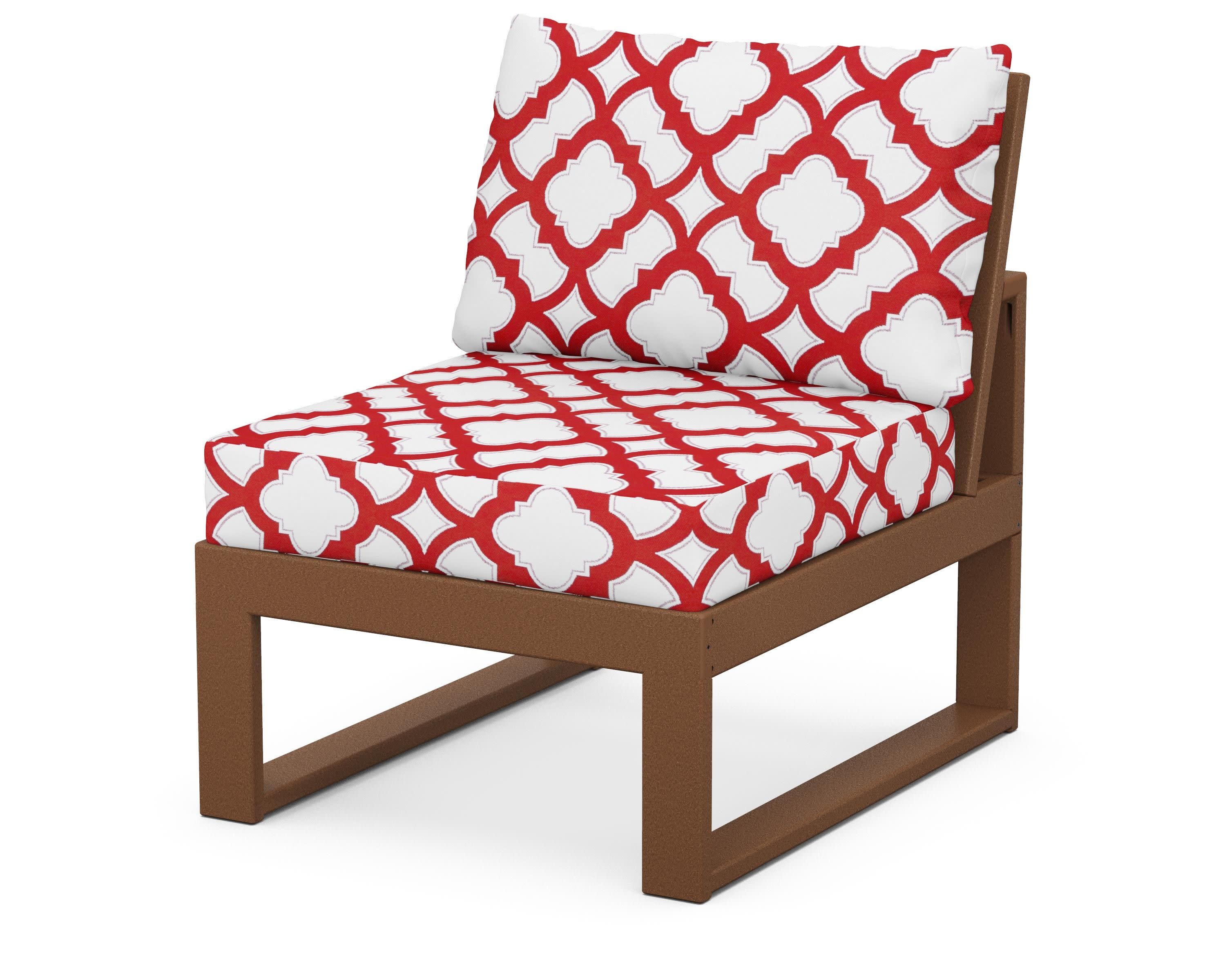 Modular Armless Chair in Teak / Trellis Crimson
