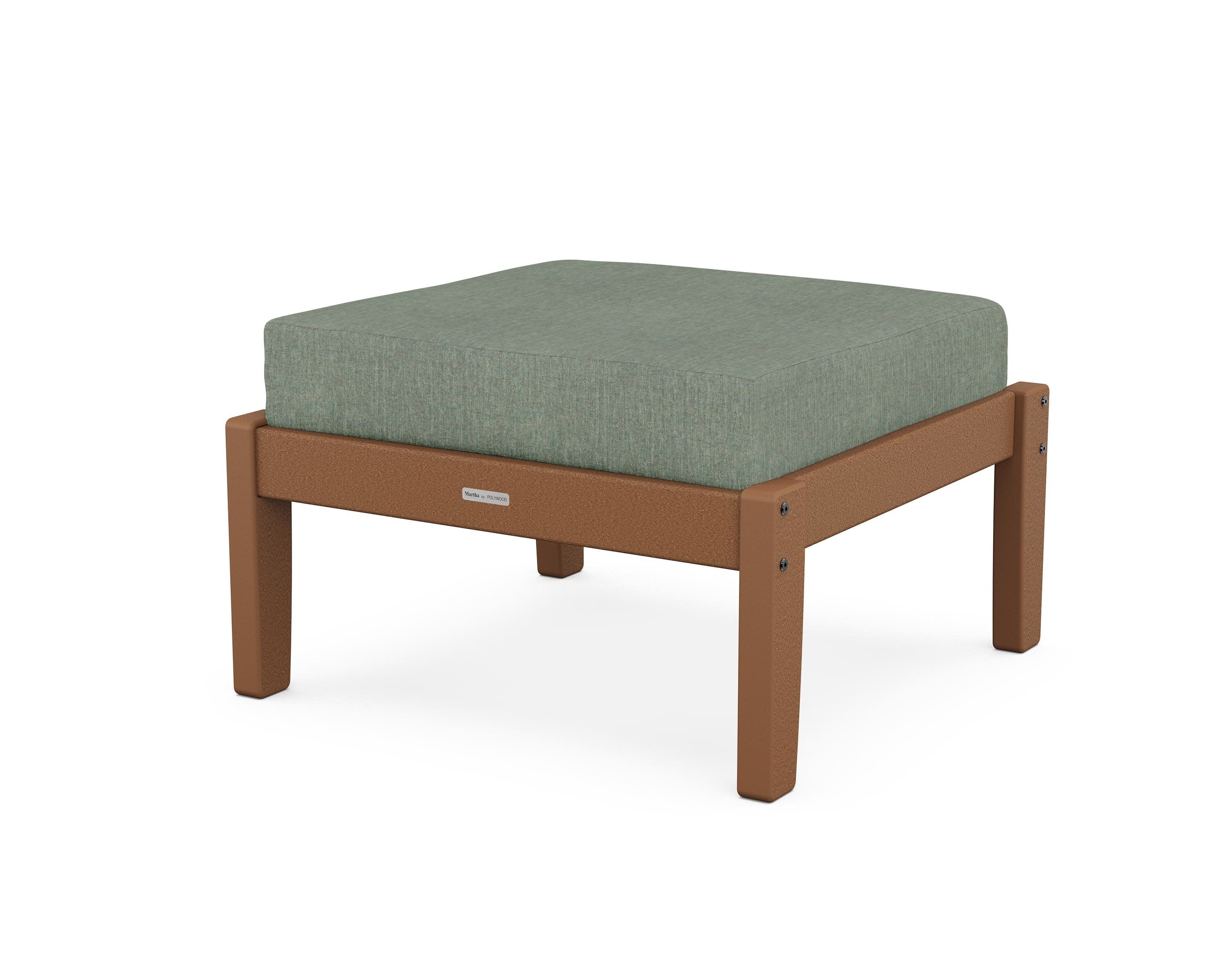 Chinoiserie Deep Seating Ottoman in Teak / Cast Sage