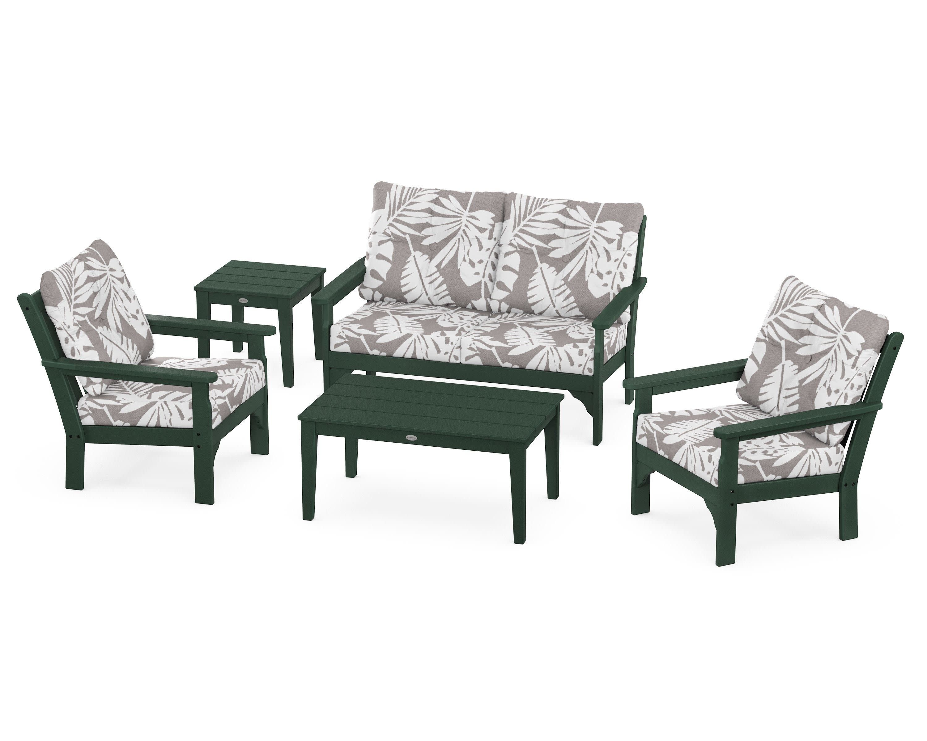 Vineyard 5-Piece Deep Seating Set in Green / Leaf Grey Mist