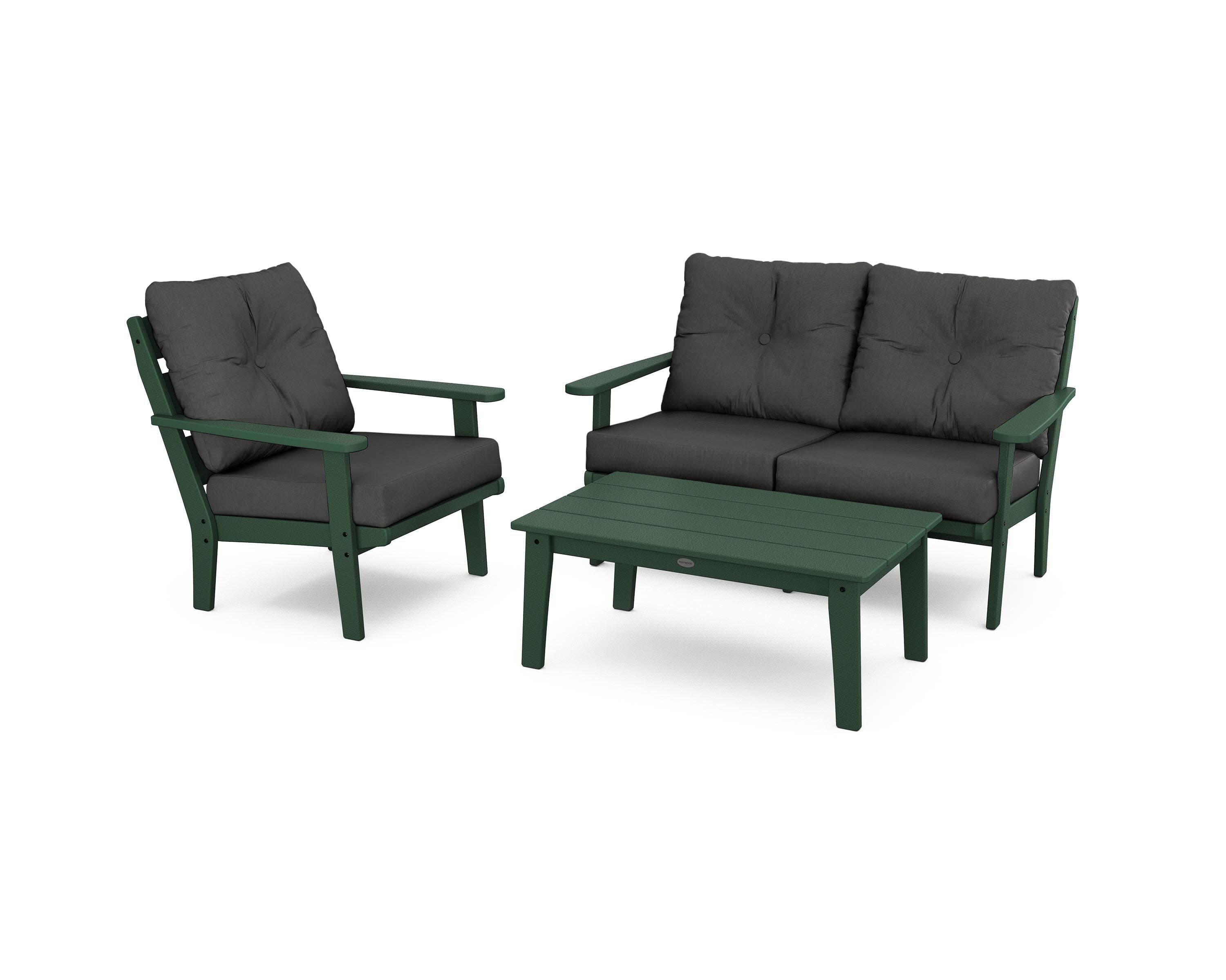Lakeside 3-Piece Deep Seating Set in Green / Spectrum Carbon