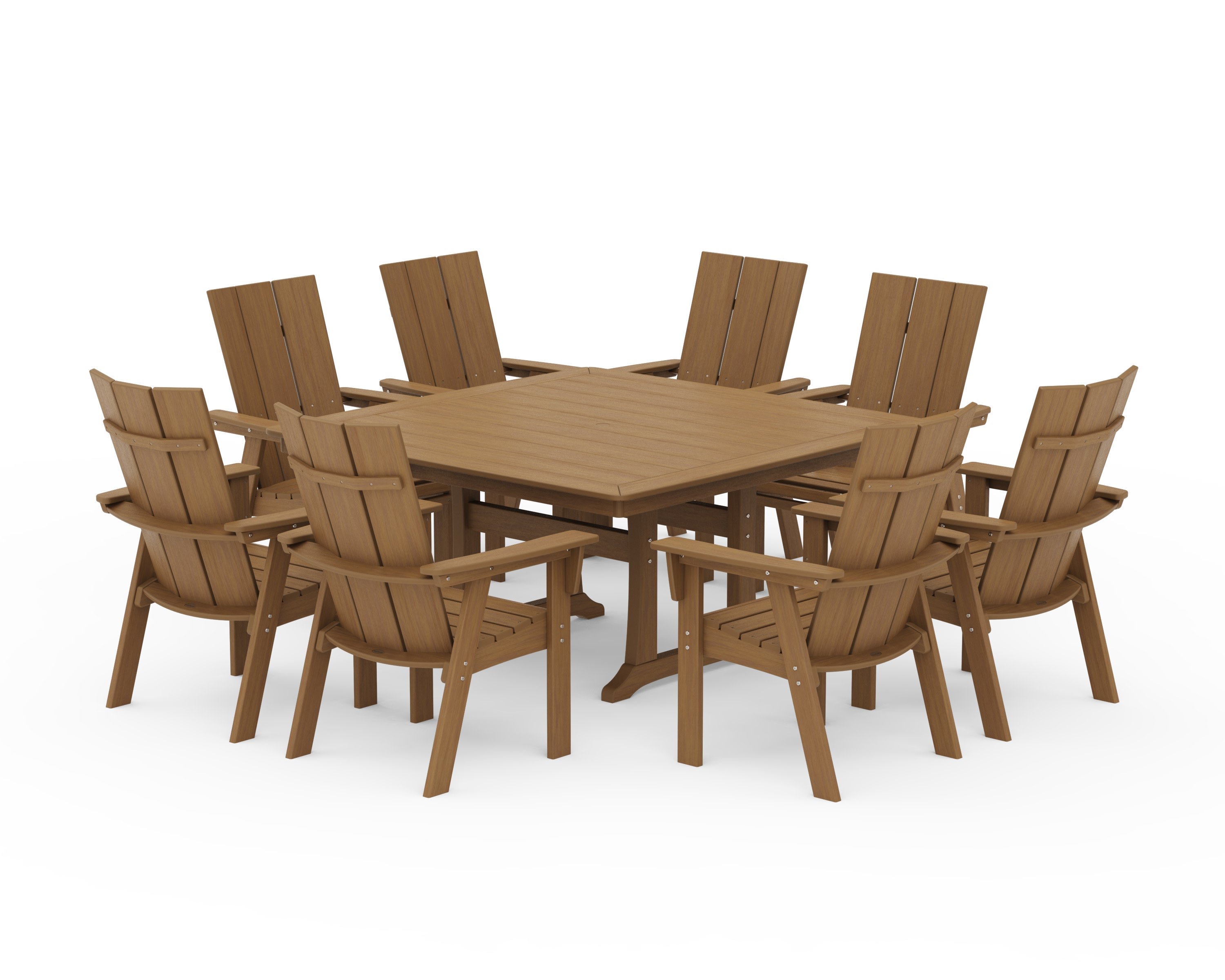 Modern Curveback Adirondack 9-Piece Square Dining Set with Trestle Legs in Natural