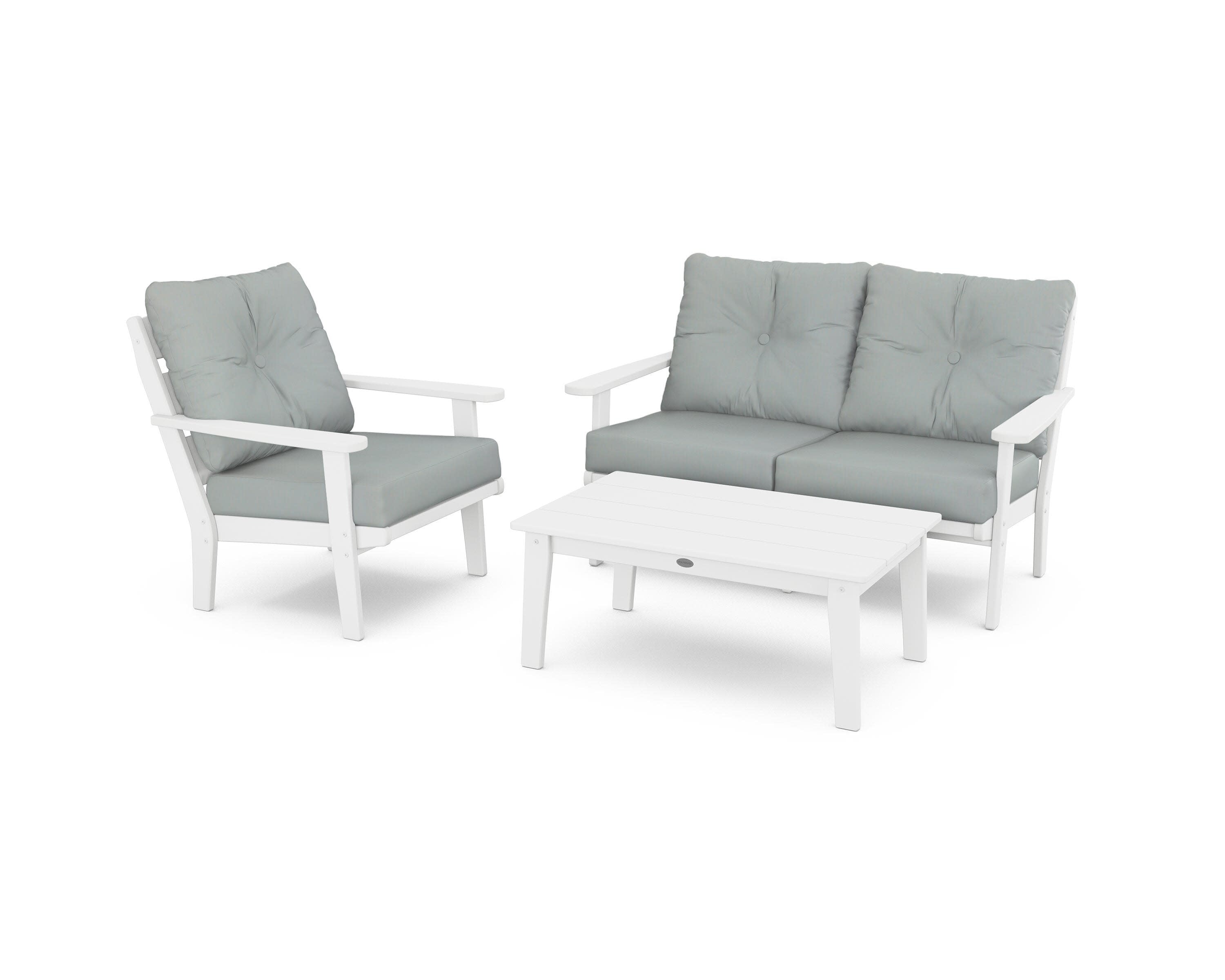 Lakeside 3-Piece Deep Seating Set in White / Spa