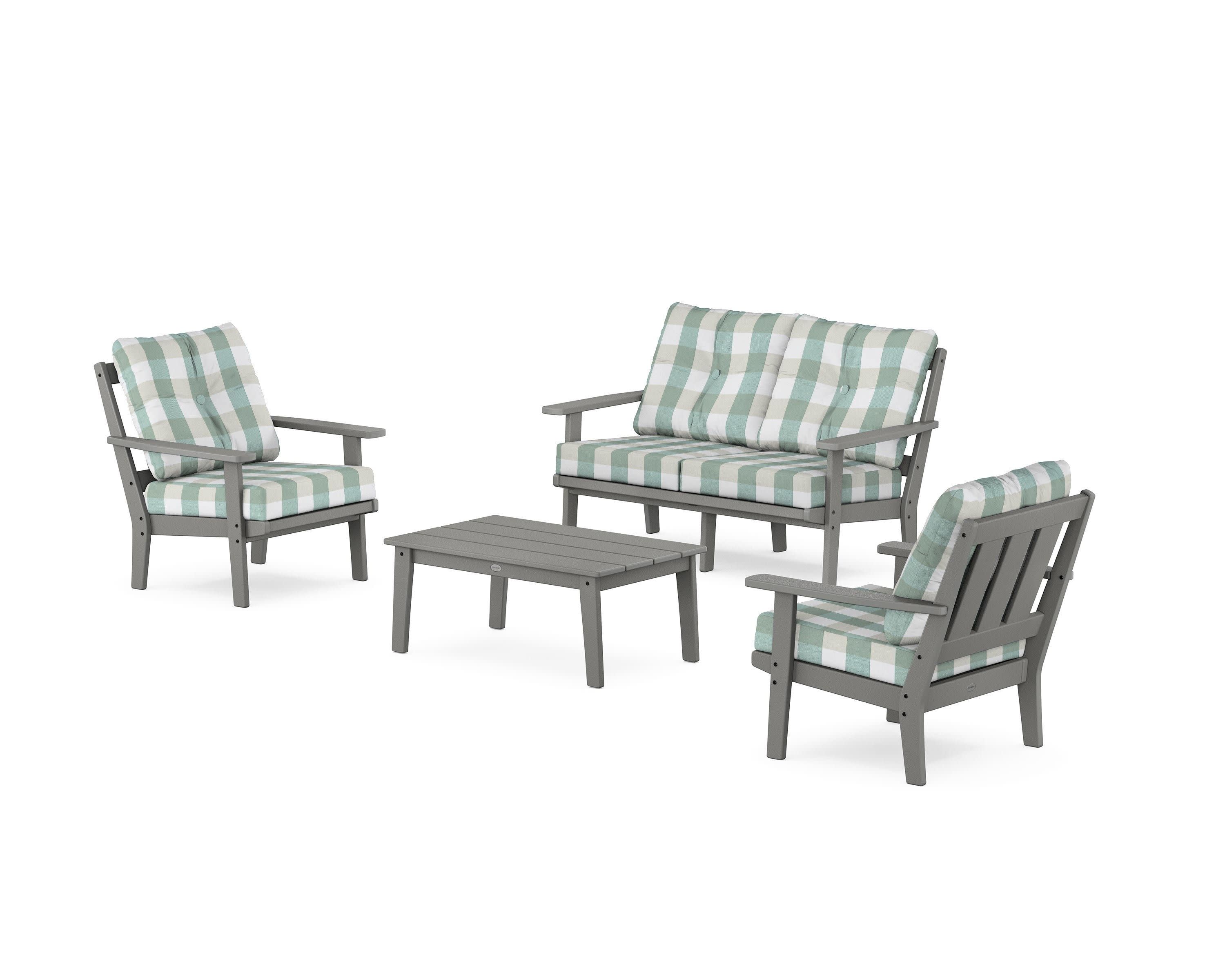 Oxford 4-Piece Deep Seating Set with Loveseat in Slate Grey / Buffalo Plaid Glacier Spa