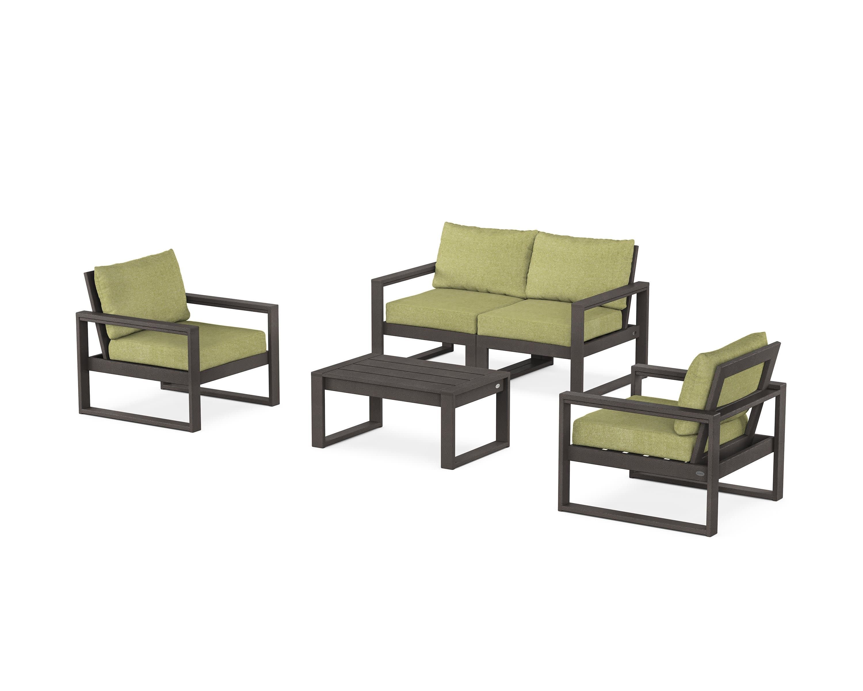 EDGE Sectional 4-Piece Deep Seating Set with Loveseat in Vintage Coffee / Chartreuse Boucle