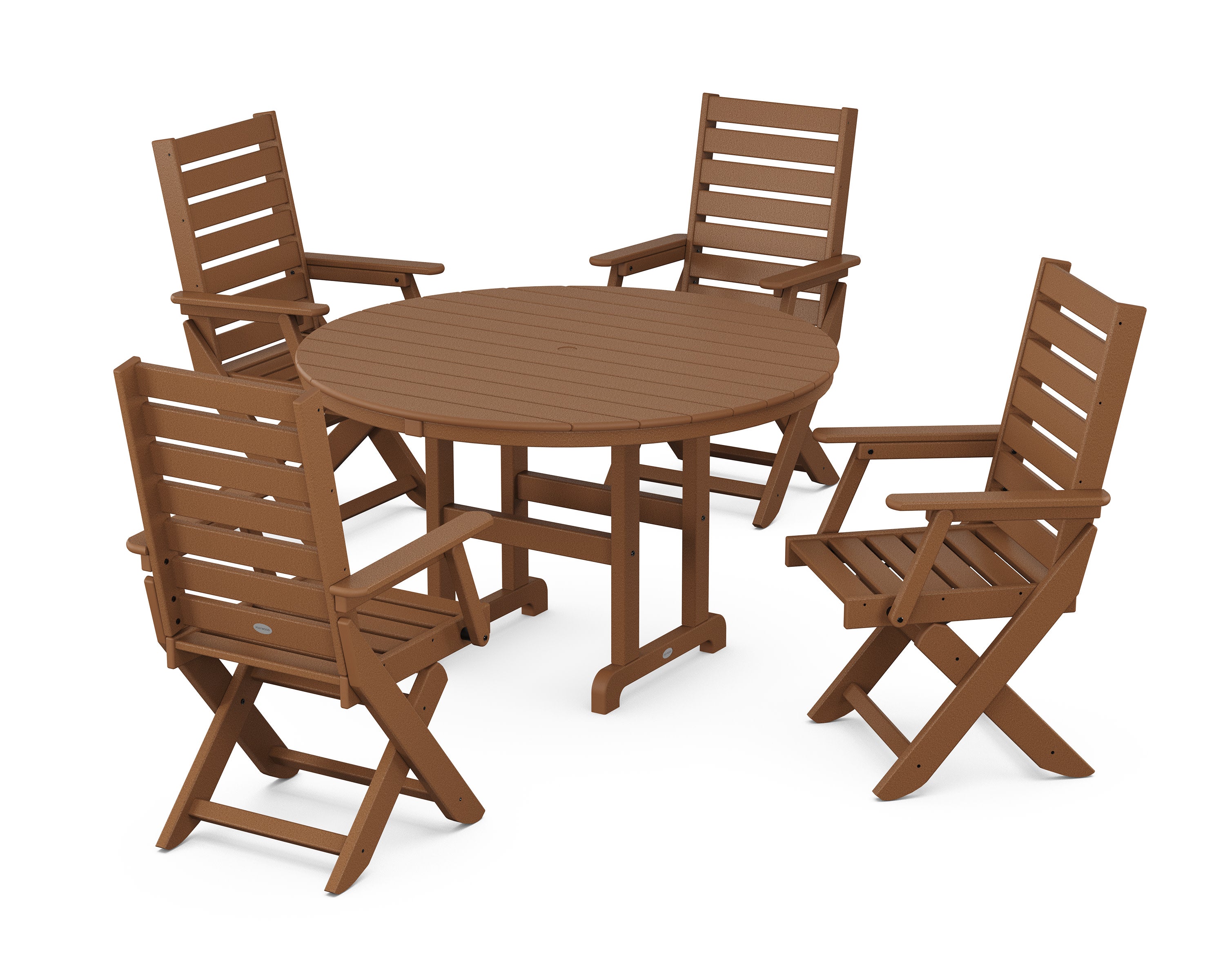 Captain Folding Chair 5-Piece Round Dining Set in Teak