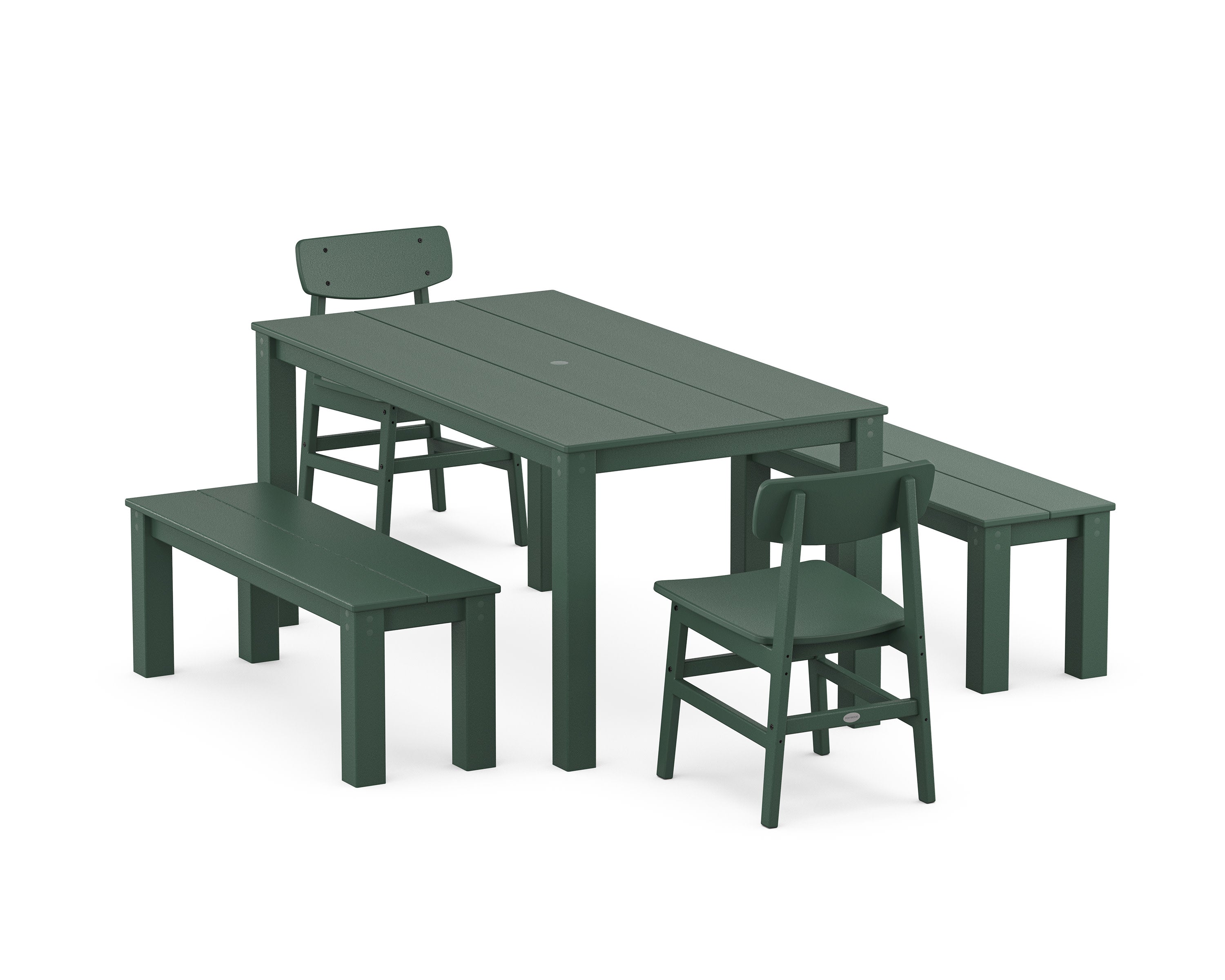 Modern Studio Urban Chair 5-Piece Parsons Dining Set with Benches in Green