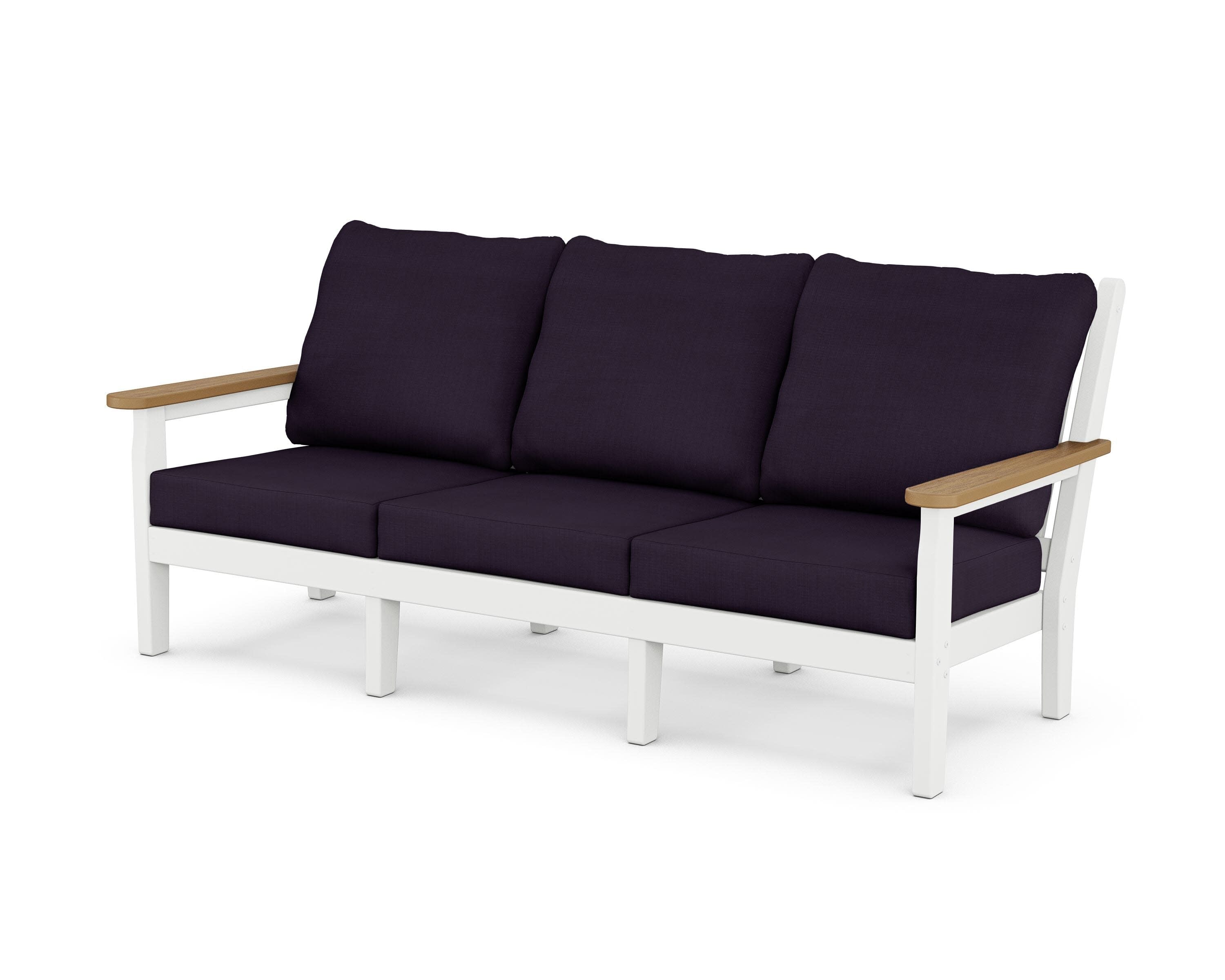 Chippendale Deep Seating Sofa in White / Natural / Navy Linen