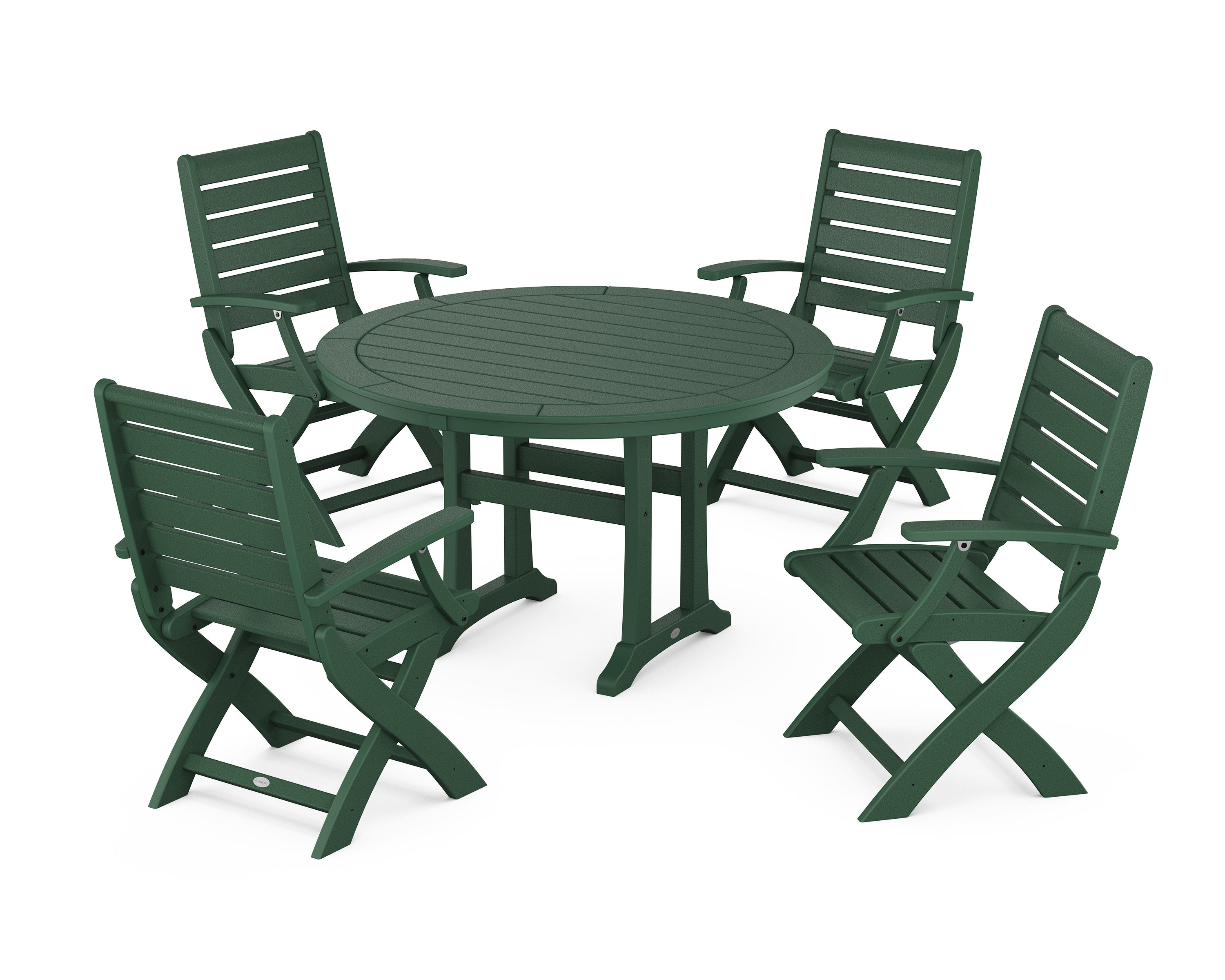 Signature Folding Chair 5-Piece Round Dining Set with Trestle Legs in Green