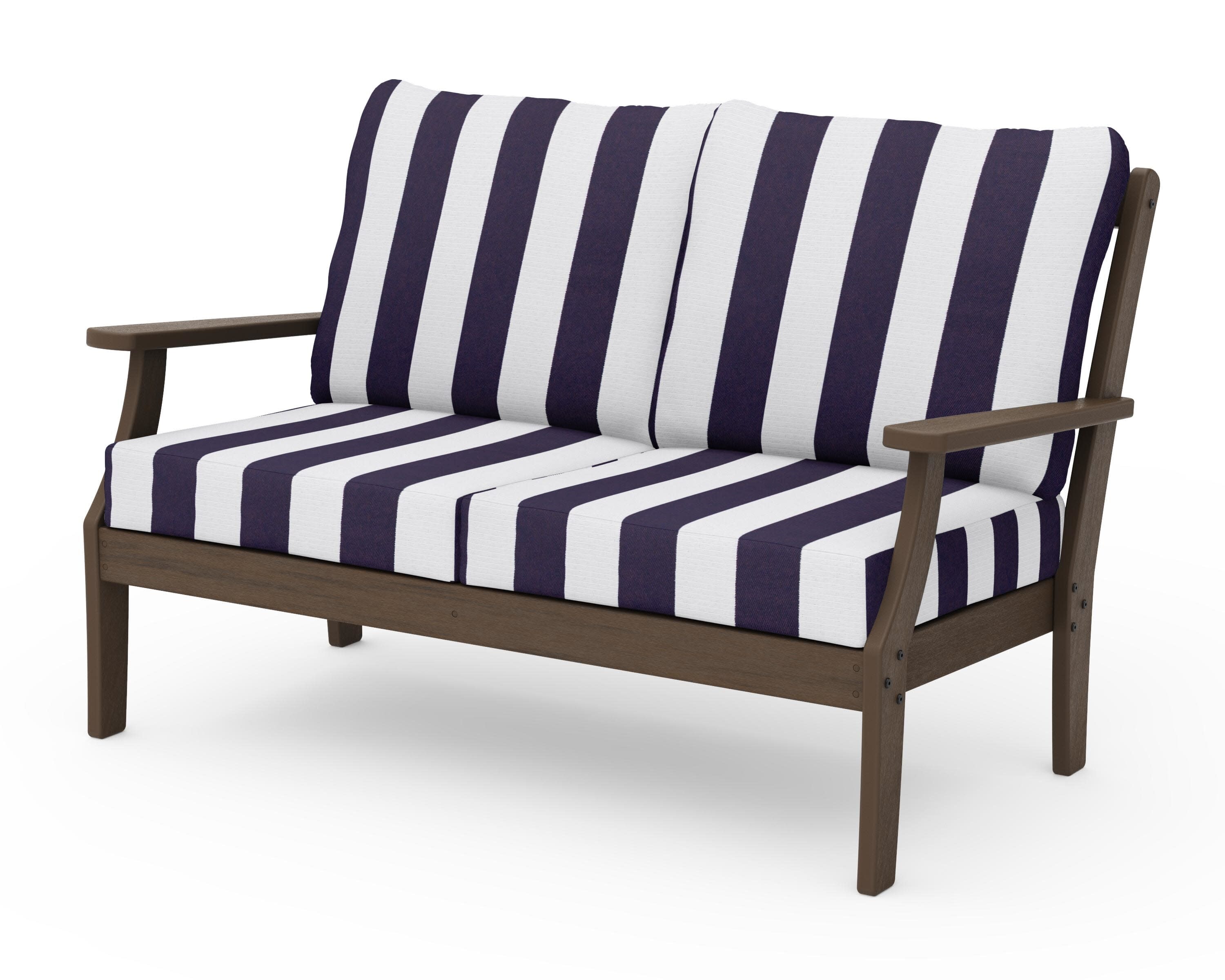 Braxton Deep Seating Loveseat in Kona / Cabana Stripe Navy
