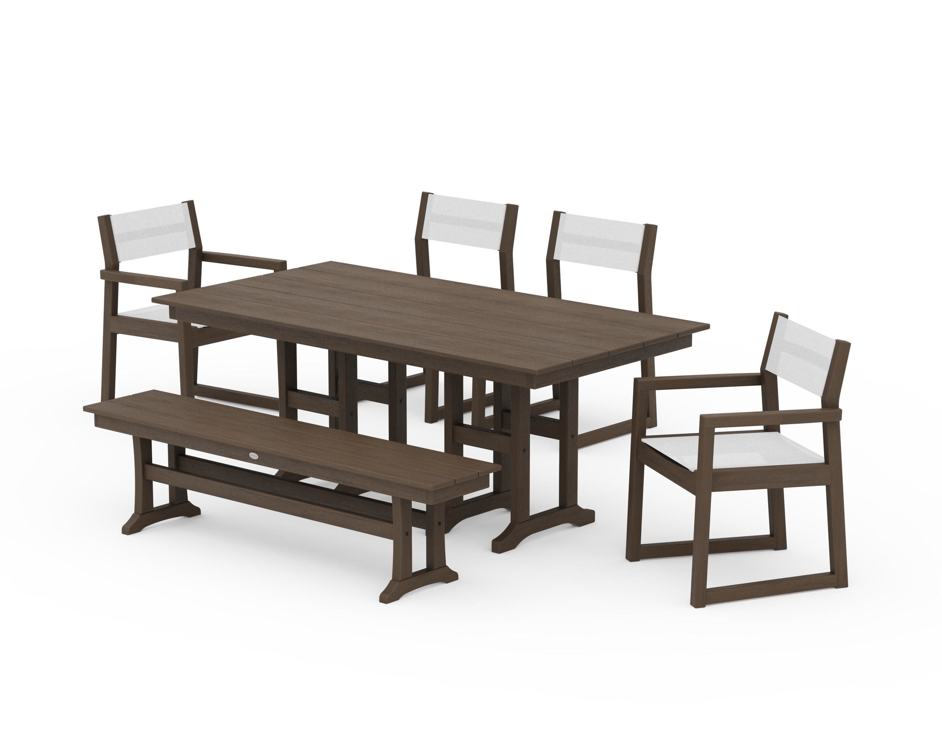 EDGE Sling 6-Piece Farmhouse Dining Set in Kona / White Sling