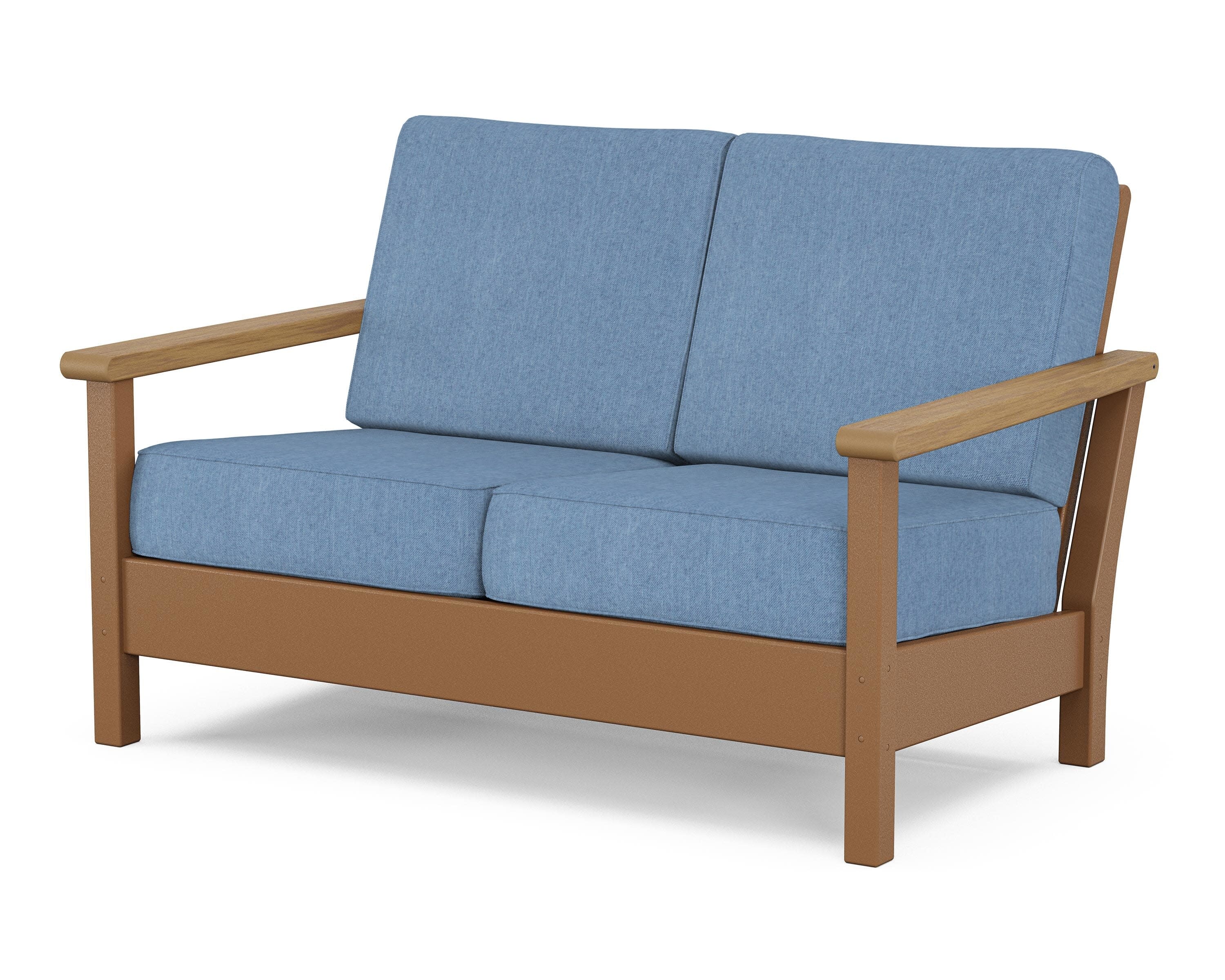 Harbour Deep Seating Loveseat in Teak / Natural / Sky Blue