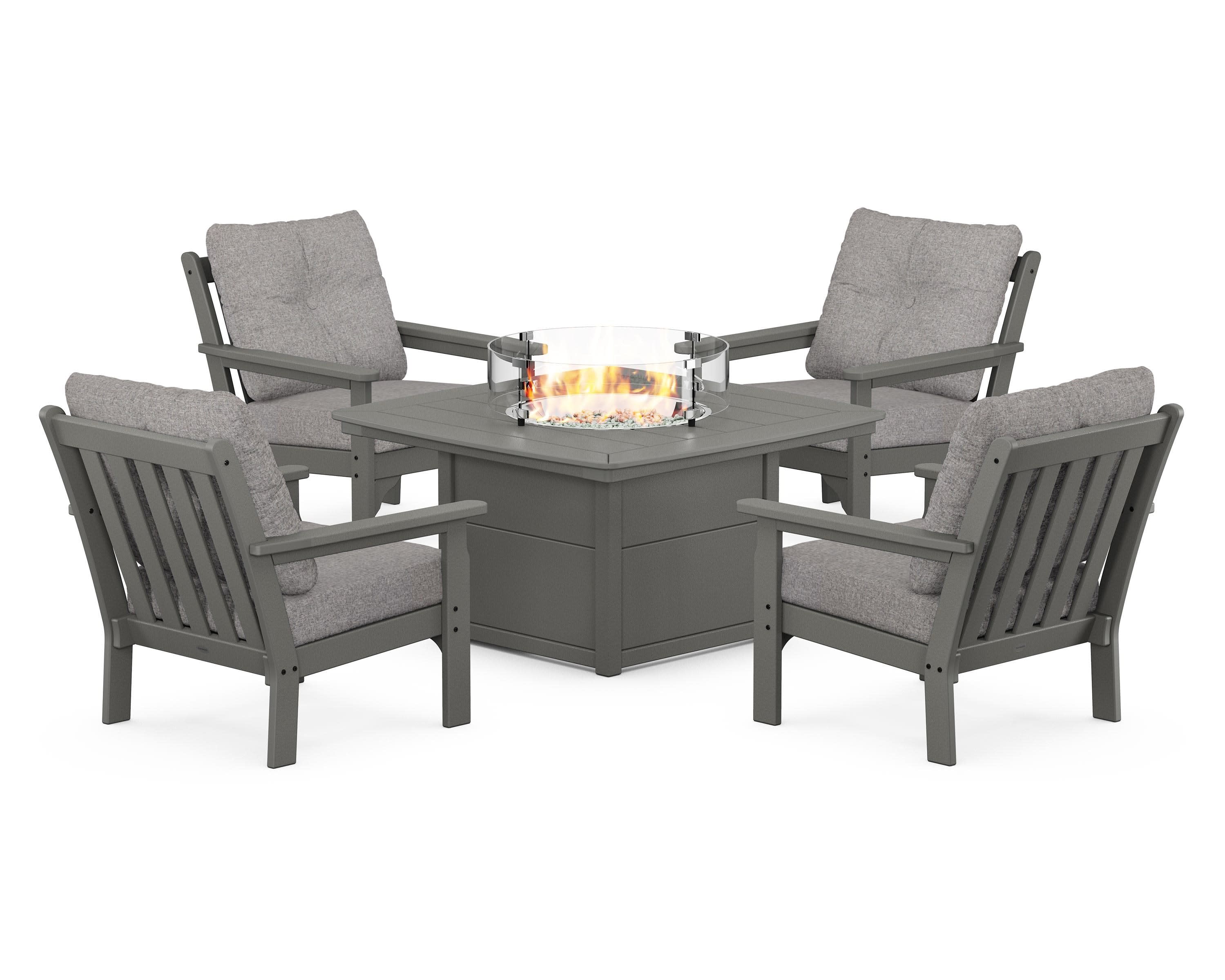 Vineyard 5-Piece Conversation Set with Fire Pit Table in Slate Grey / Grey Mist