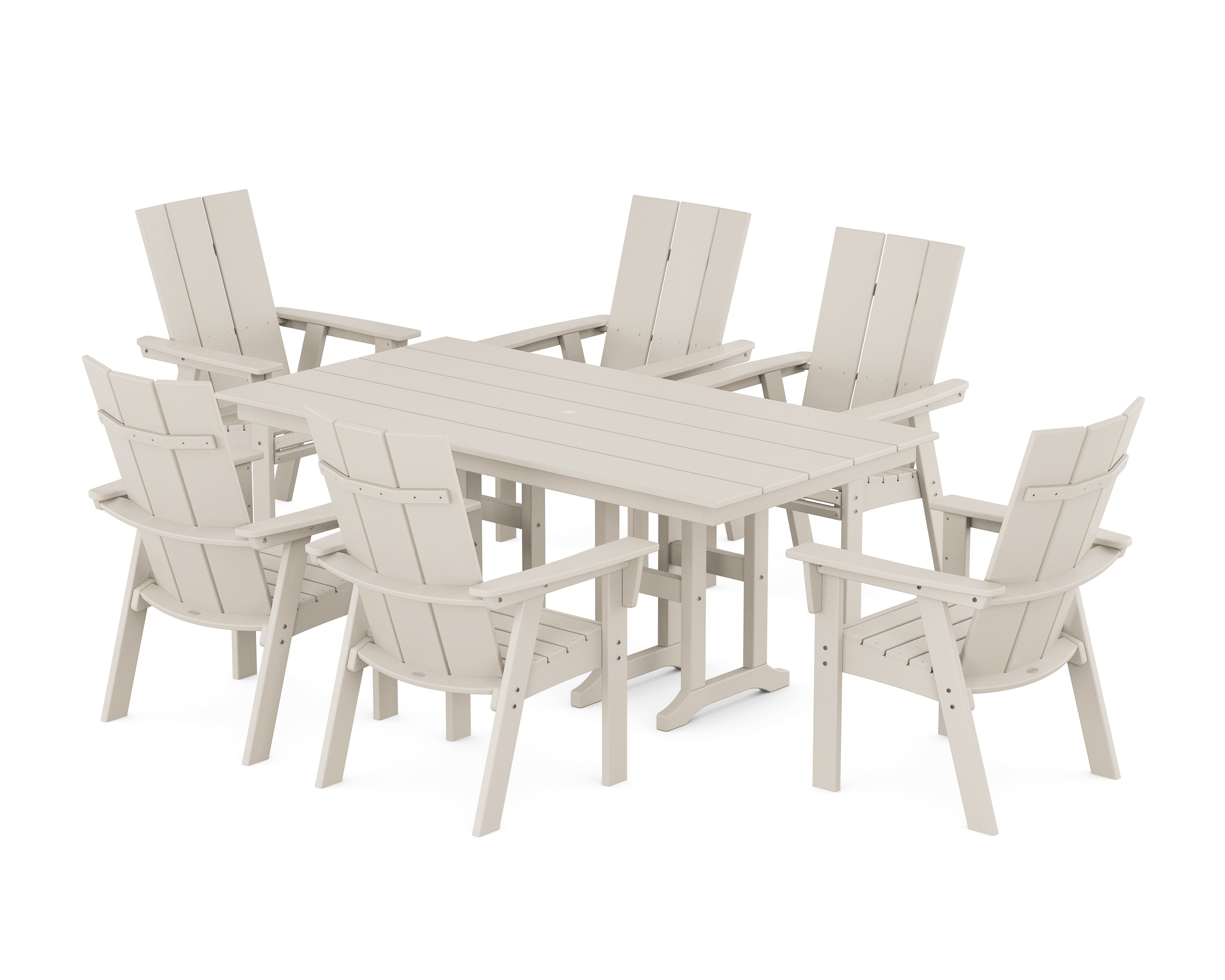 Modern Curveback Adirondack 7-Piece Farmhouse Dining Set in Sand
