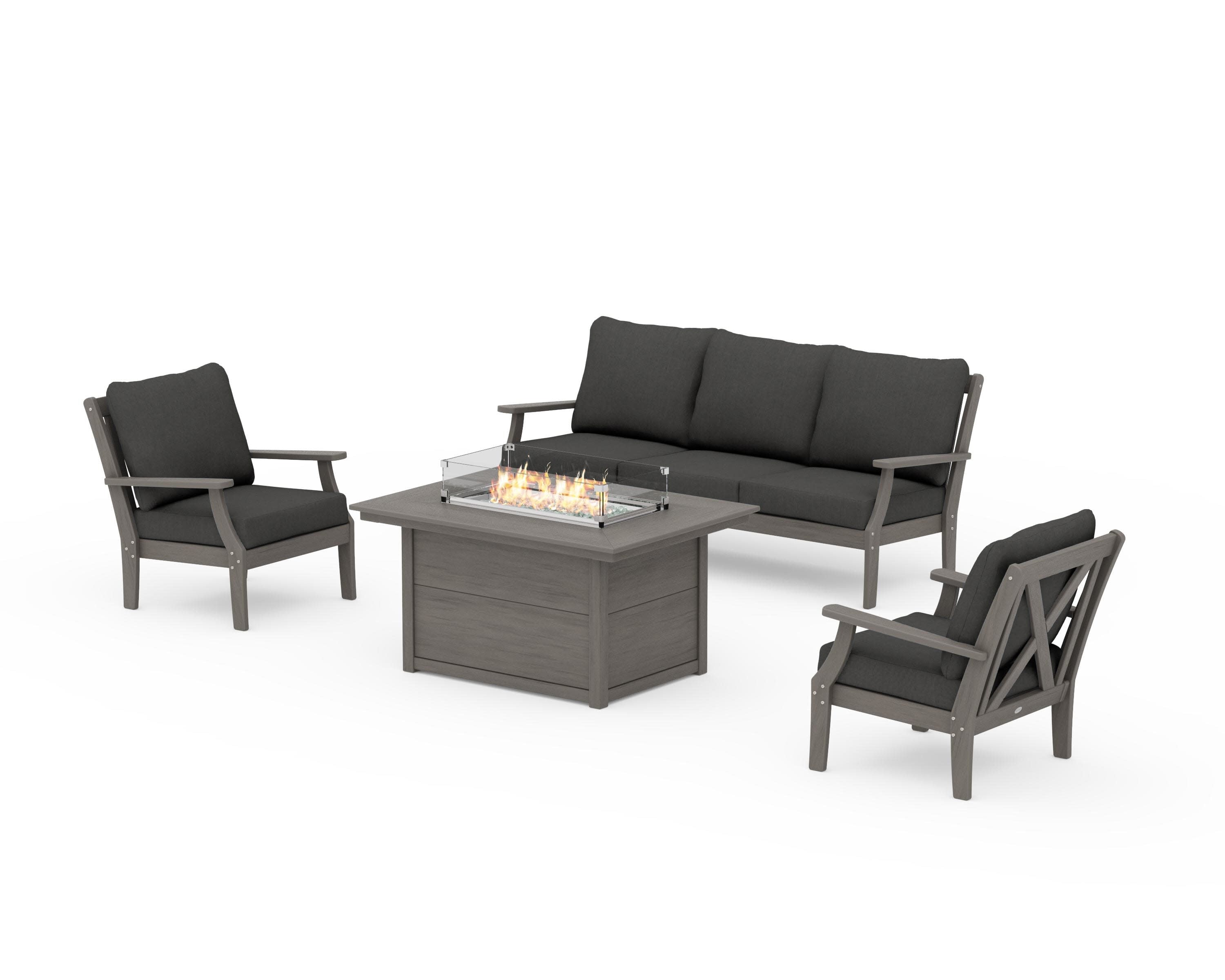 Braxton Deep Seating Fire Pit Table Set in Driftwood / Spectrum Carbon