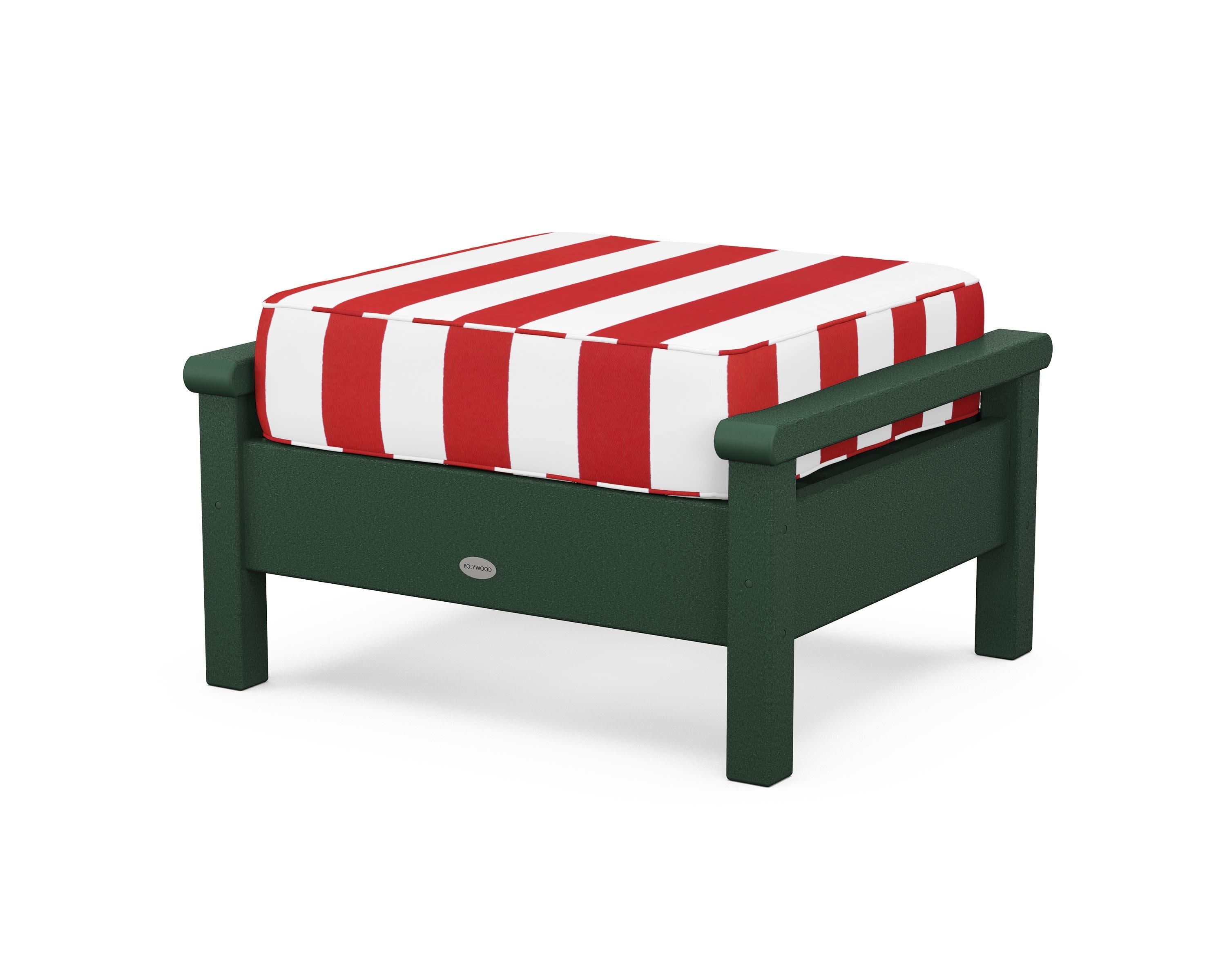 Harbour Deep Seating Ottoman in Green / Cabana Stripe Crimson
