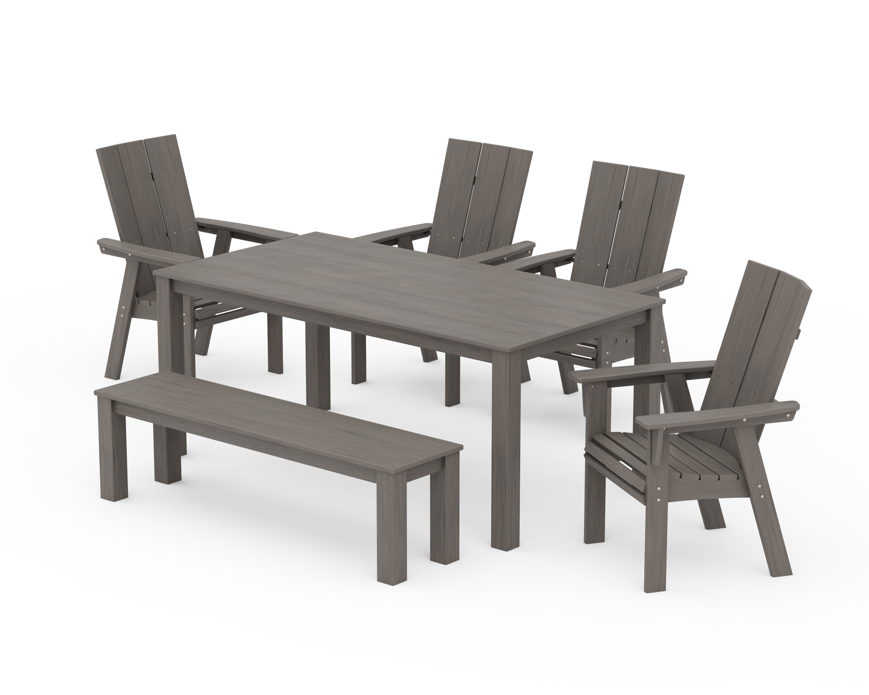 Modern Curveback Adirondack 6-Piece Parsons Dining Set with Bench in Driftwood