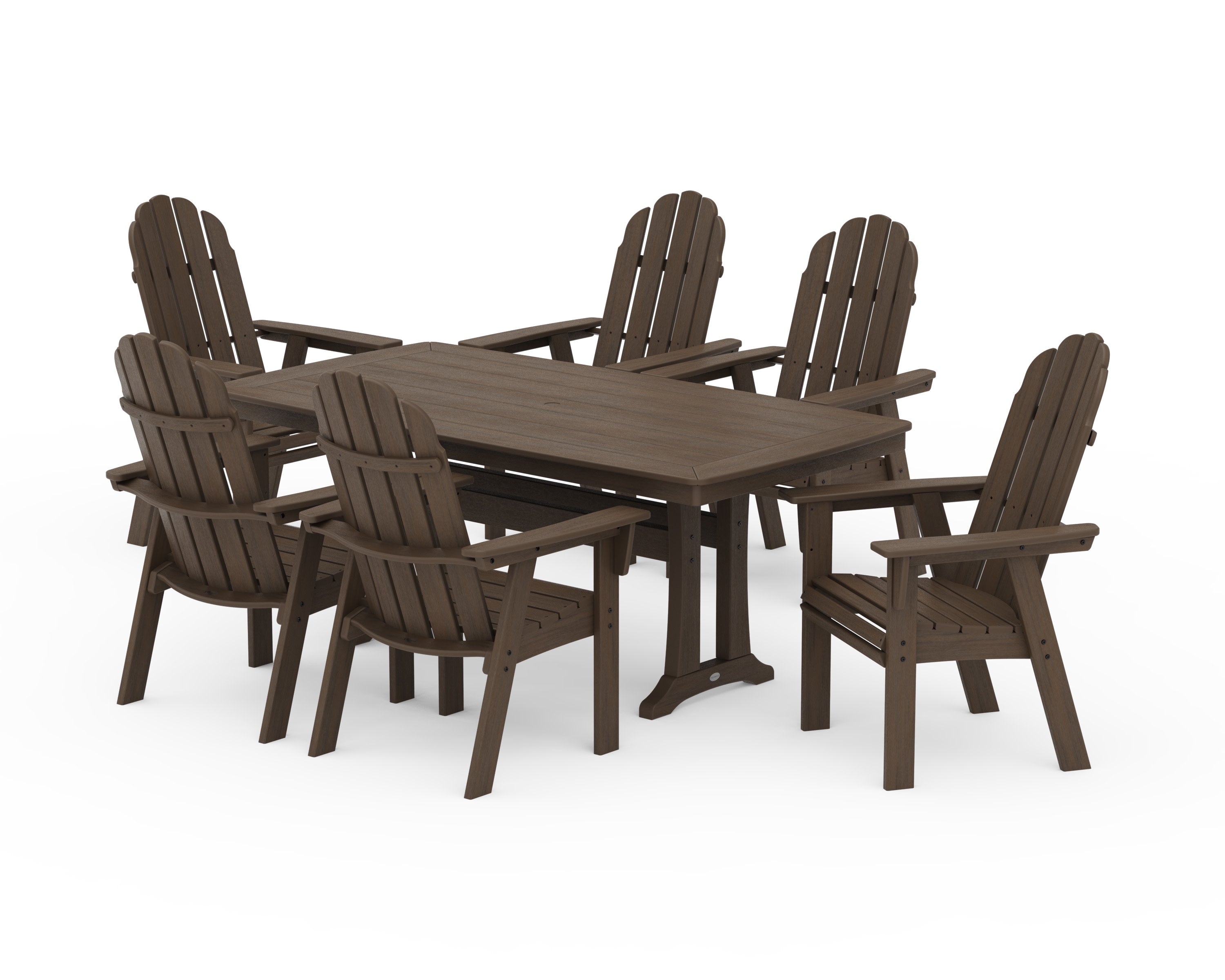 Vineyard Curveback Adirondack 7-Piece Dining Set with Trestle Legs in Kona