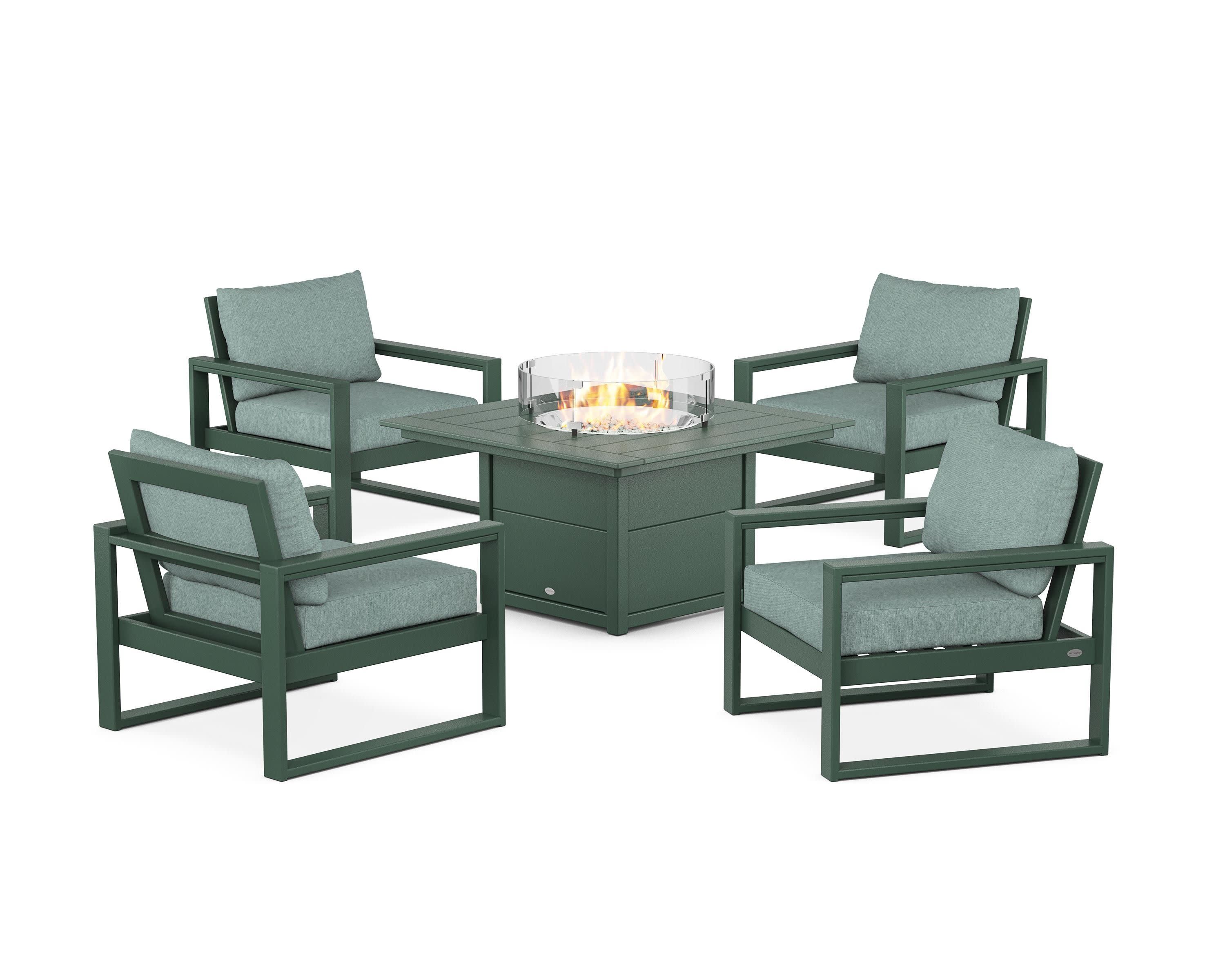 EDGE Sectional 5-Piece Deep Seating Set with Fire Pit Table in Green / Glacier Spa