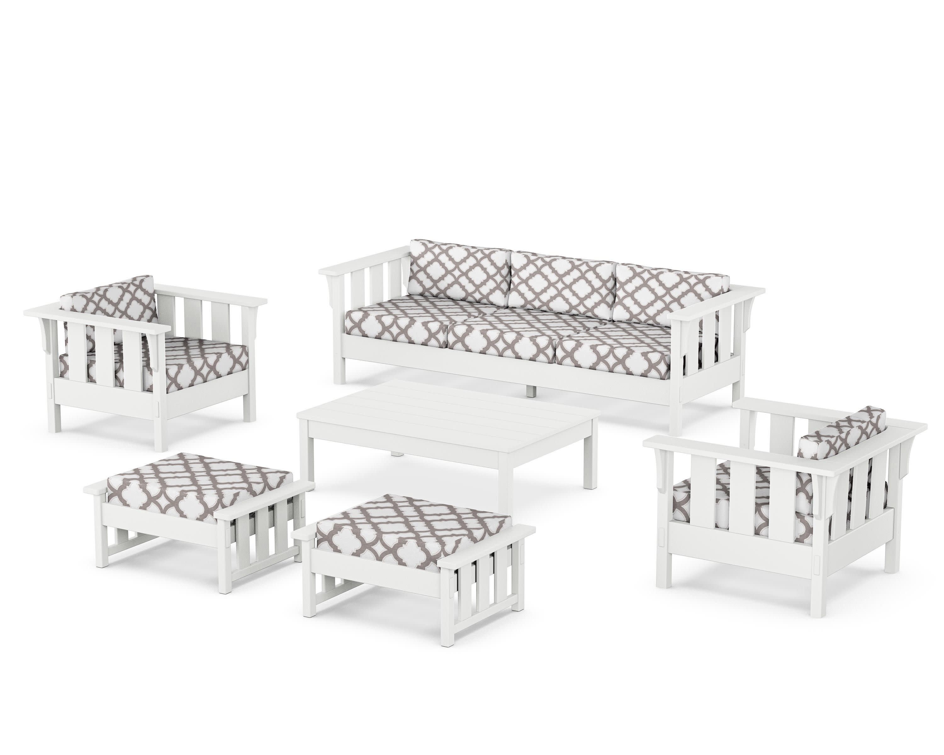 Acadia 6-Piece Lounge Sofa Set in White / Trellis Grey Mist