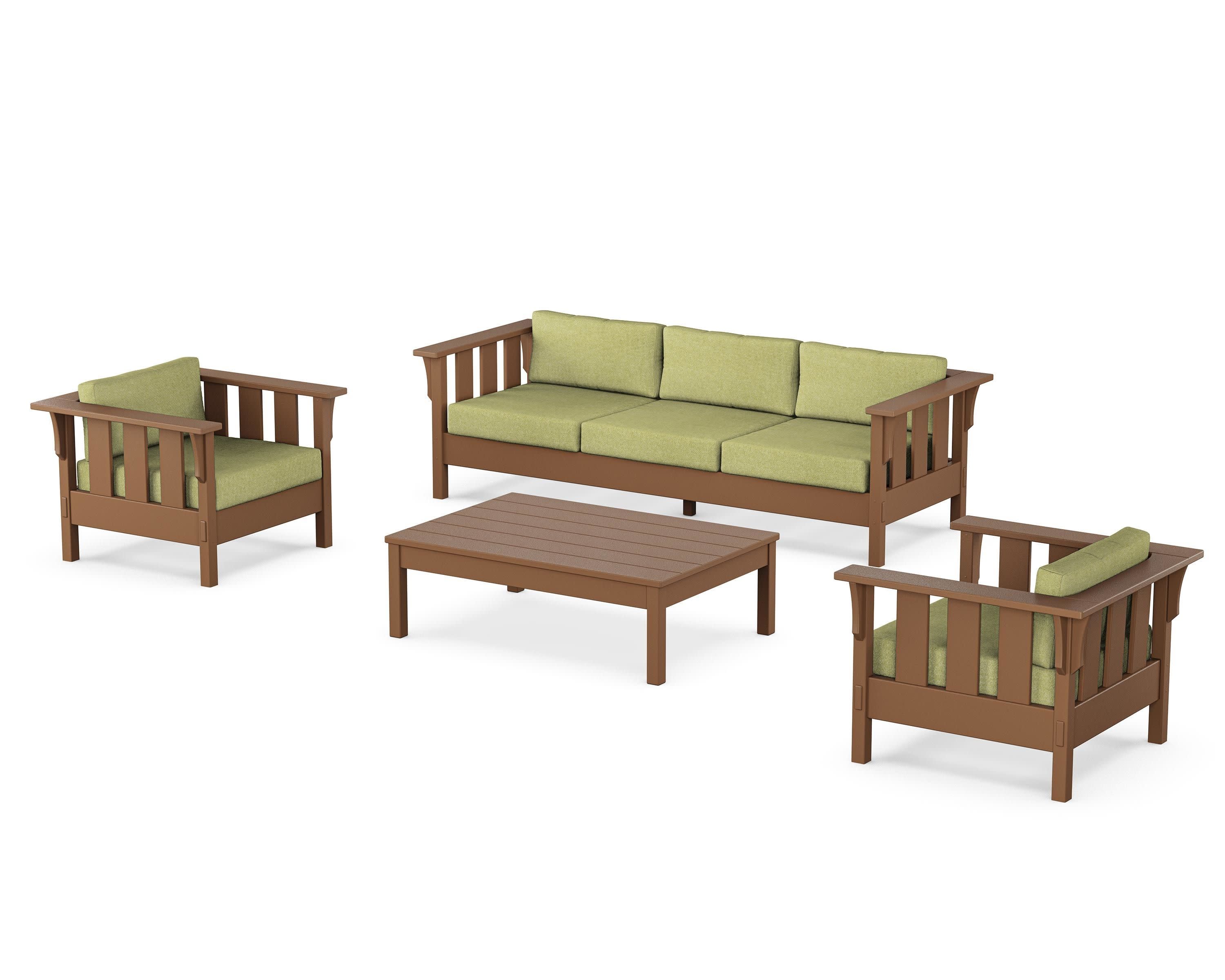 Acadia 4-Piece Deep Seating Set with Sofa in Teak / Chartreuse Boucle