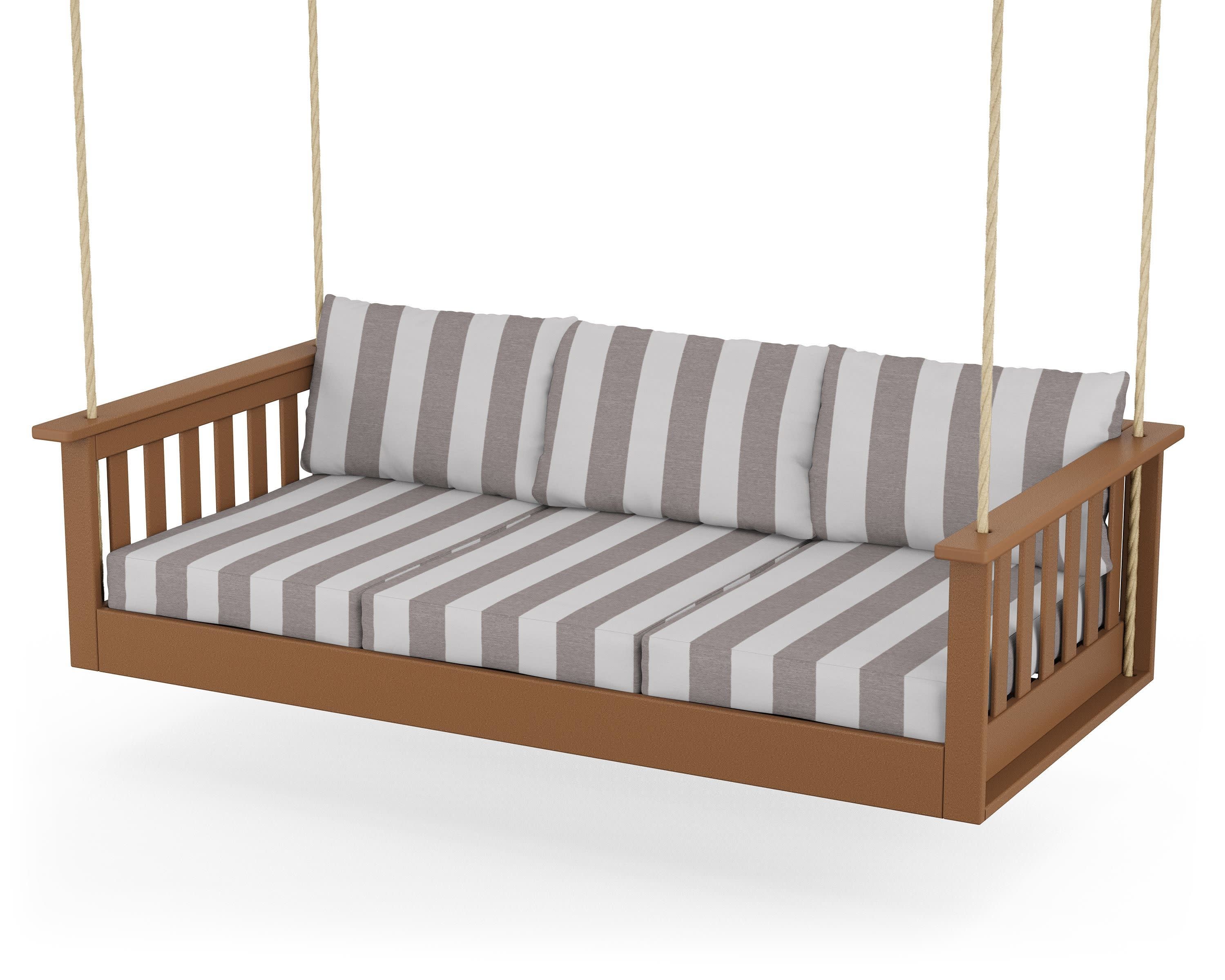 Vineyard Daybed Swing in Teak / Cabana Stripe Grey Mist