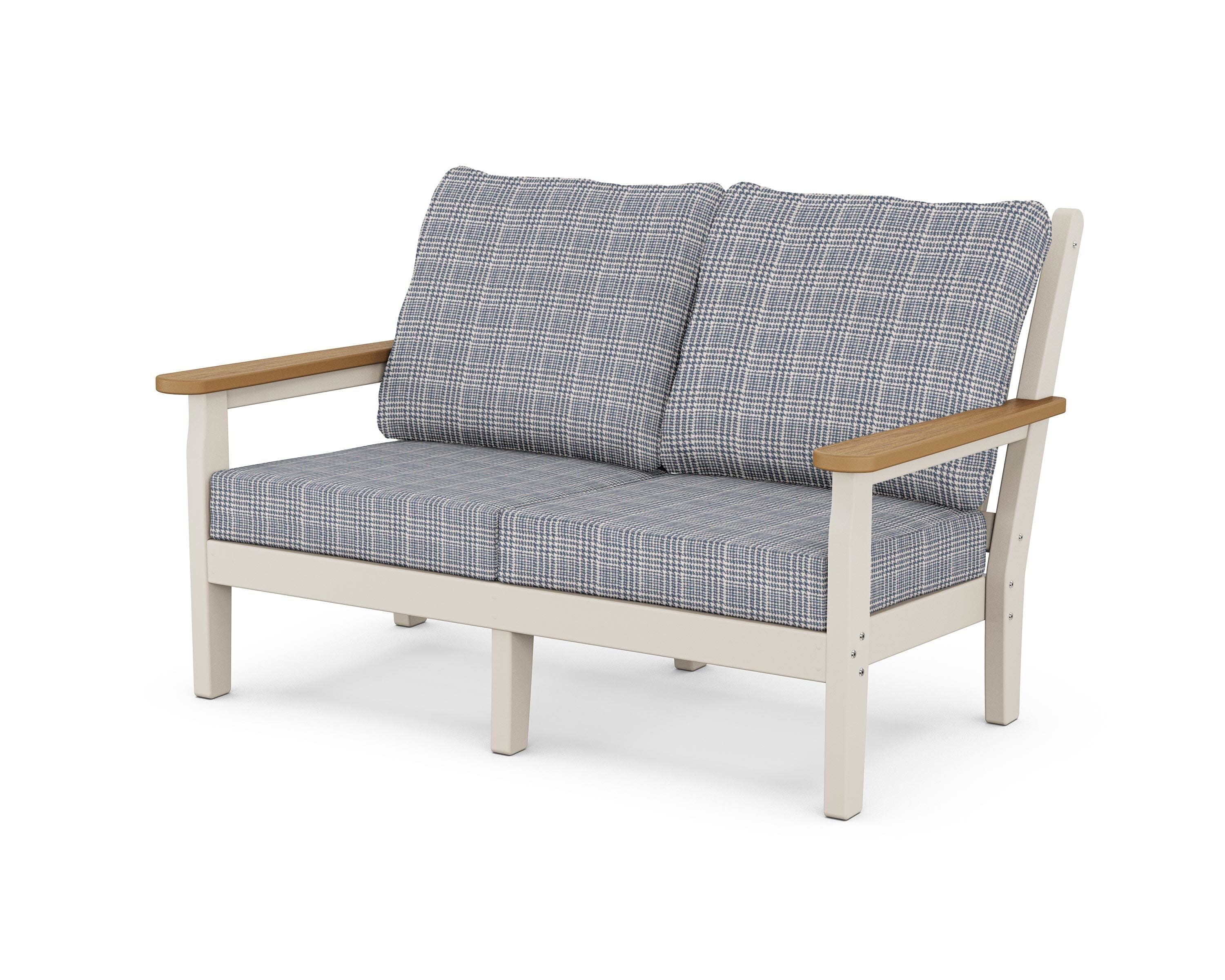 Chippendale Deep Seating Loveseat in Sand / Natural / Houndstooth Sky Blue