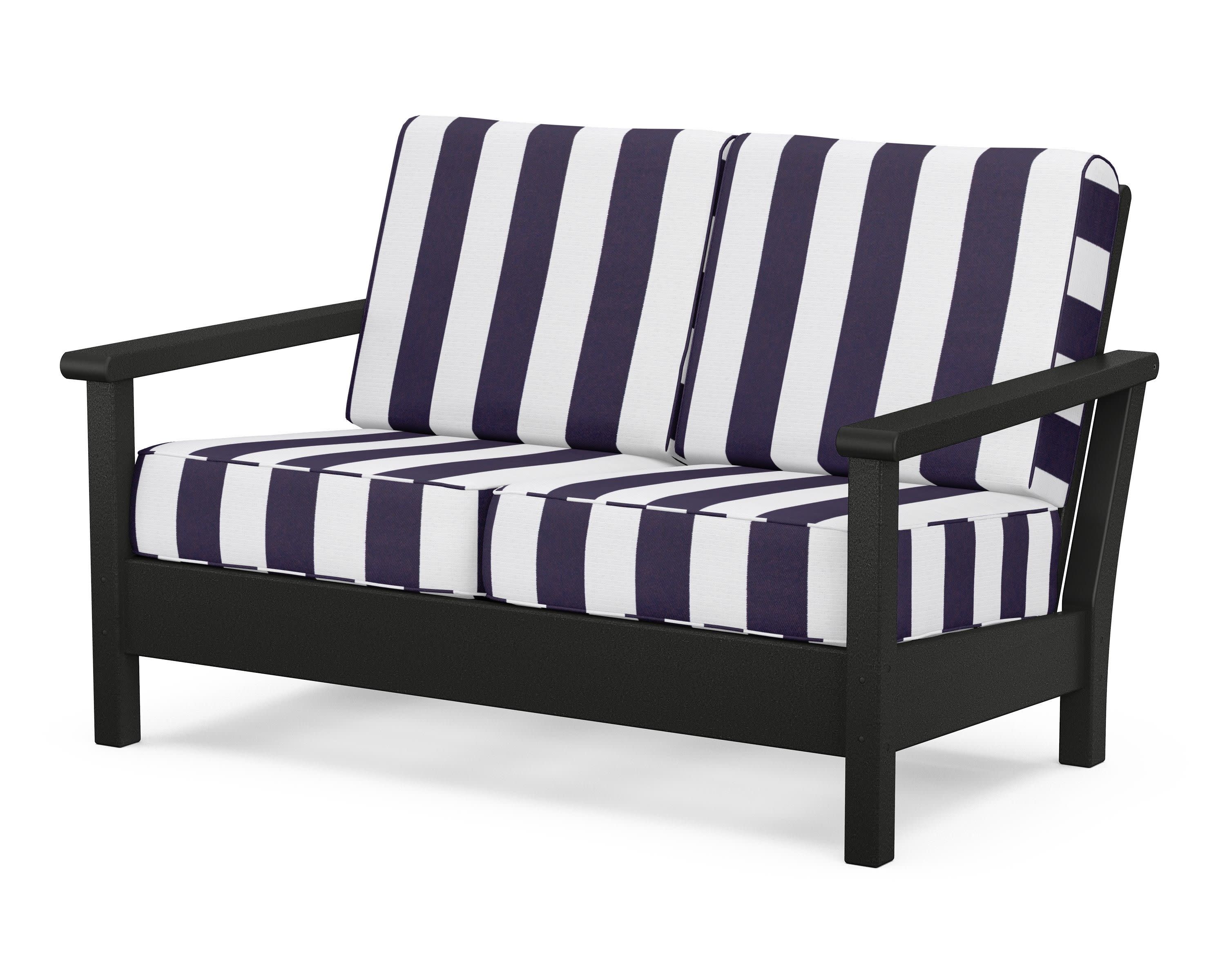 Harbour Deep Seating Loveseat in Black / Cabana Stripe Navy
