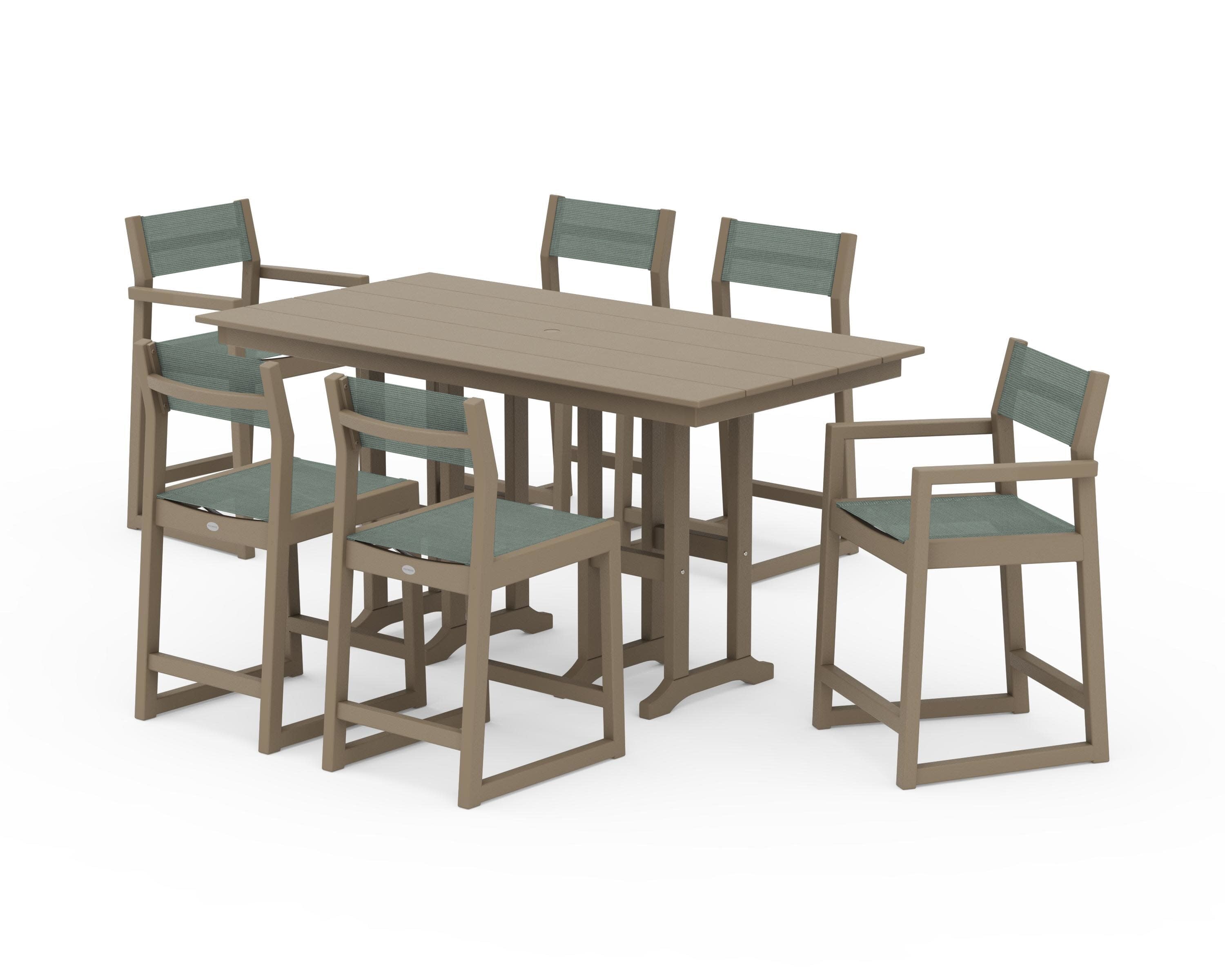 EDGE Sling 7-Piece Farmhouse Counter Set in Vintage Sahara / Dupioni Sea Mist Sling