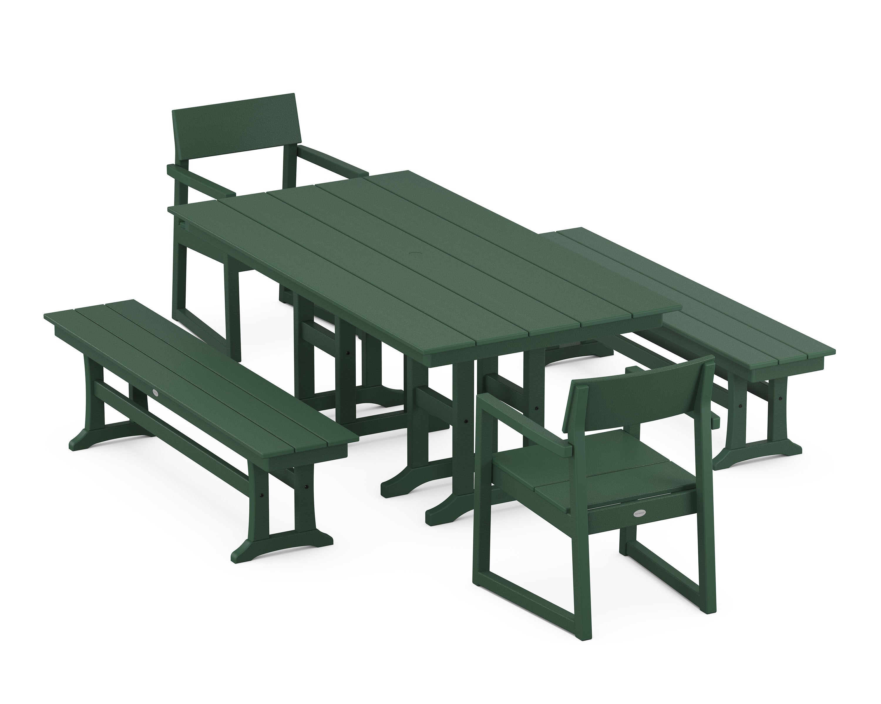EDGE 5-Piece Farmhouse Dining Set with Benches in Green