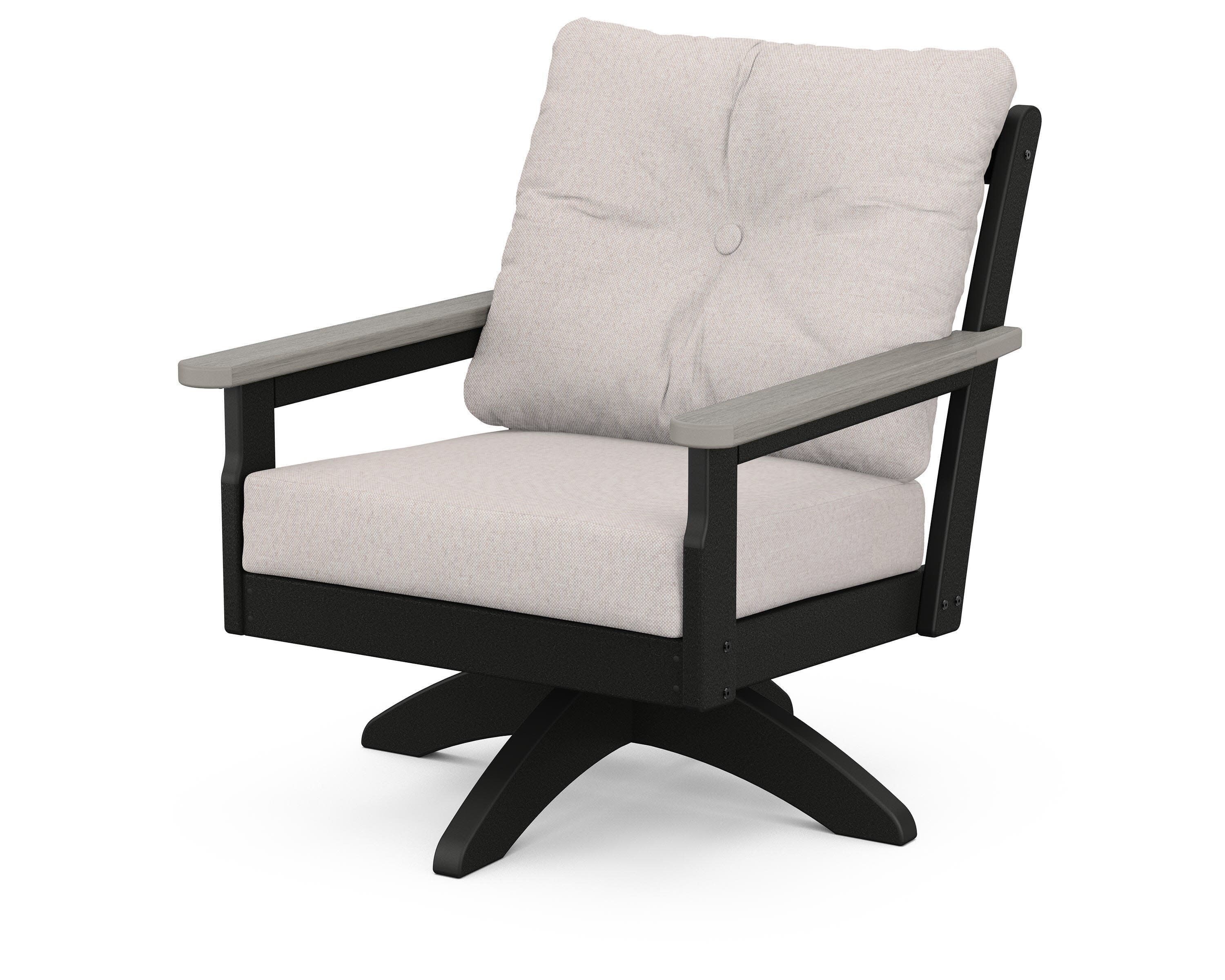 Vineyard Deep Seating Swivel Chair in Black / Driftwood / Dune Burlap