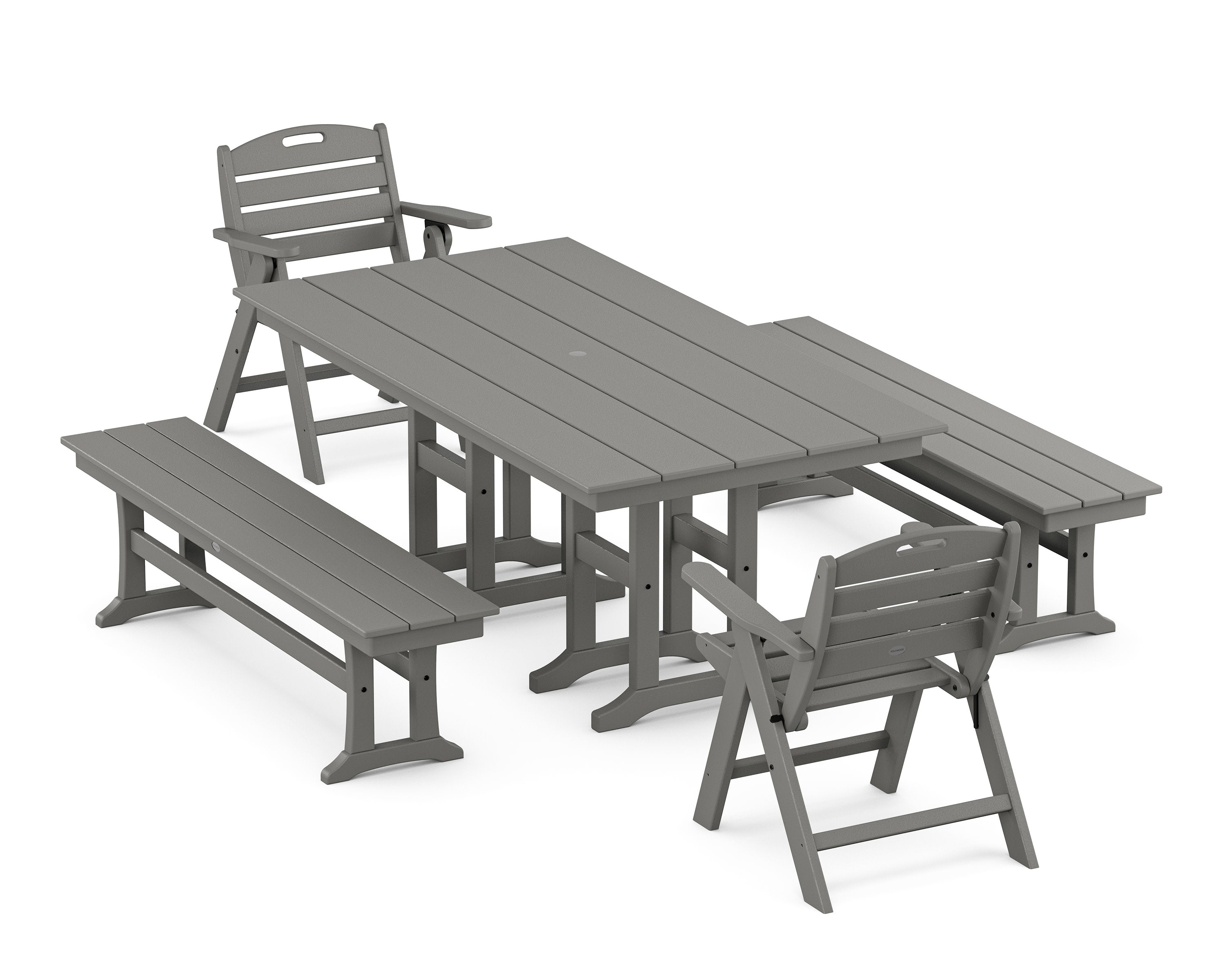 Nautical Lowback 5-Piece Farmhouse Dining Set with Benches