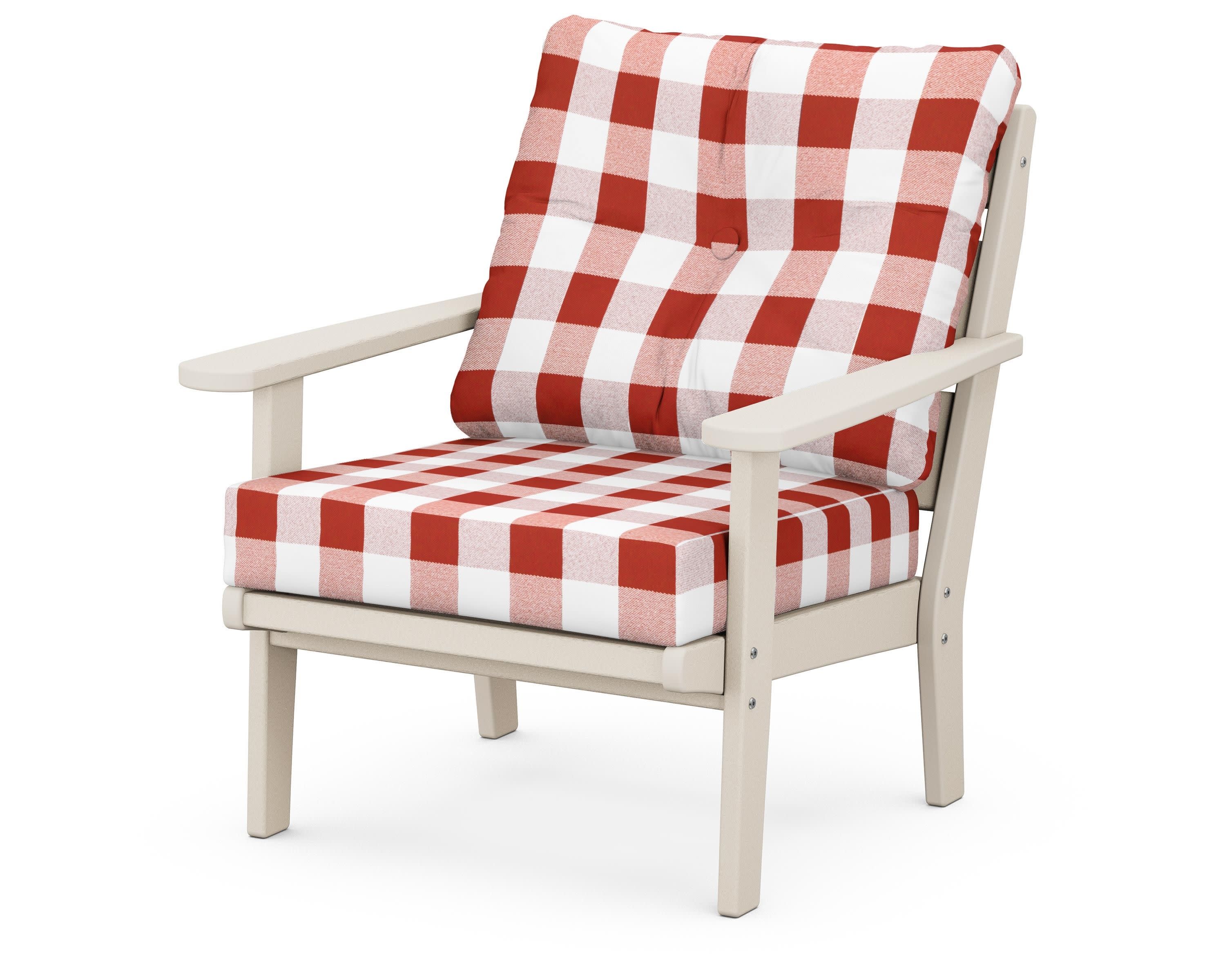 Lakeside Deep Seating Chair in Sand / Buffalo Plaid Crimson