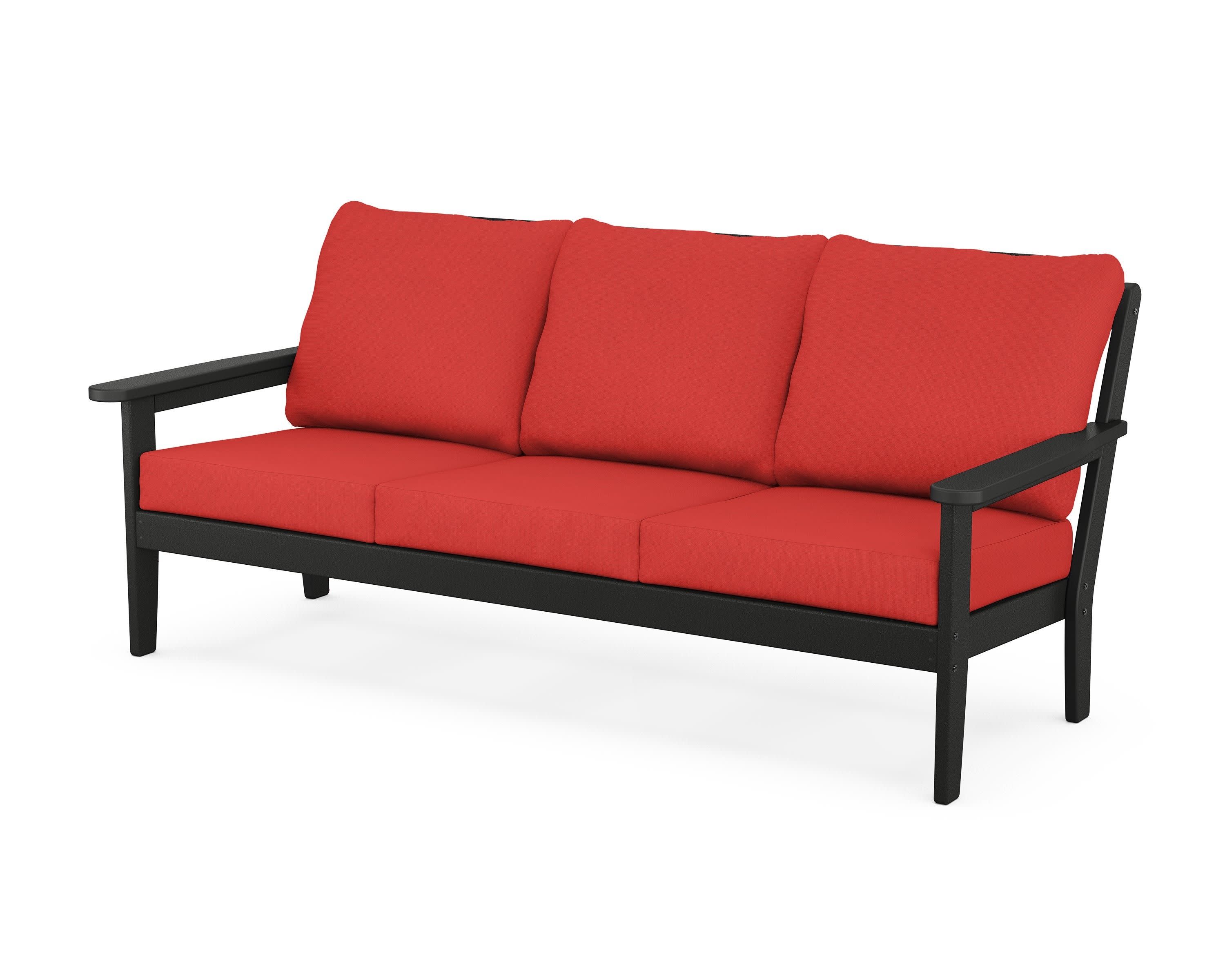 Cottage Deep Seating Sofa in Black / Crimson Linen
