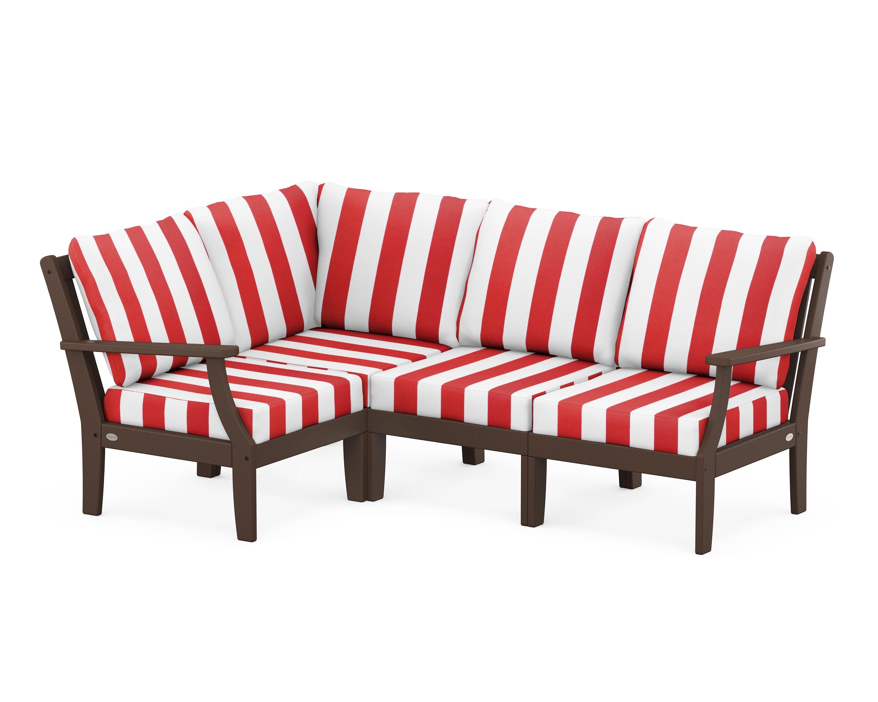 Braxton Modular 4-Piece Deep Seating Set in Mahogany / Cabana Stripe Crimson