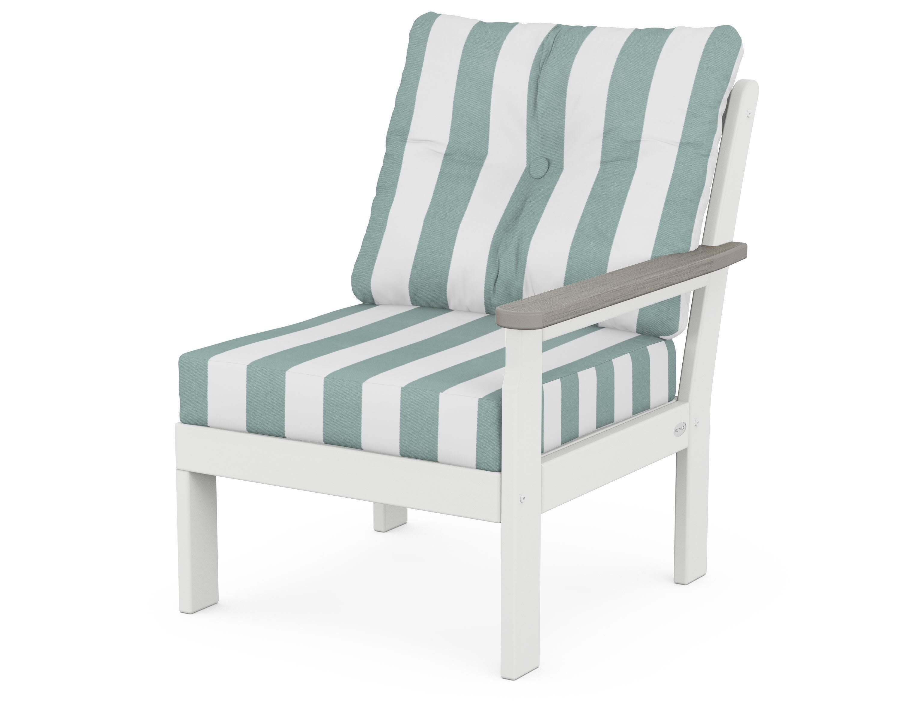 Vineyard Modular Right Arm Chair in White / Driftwood / Cabana Stripe Glacier Spa