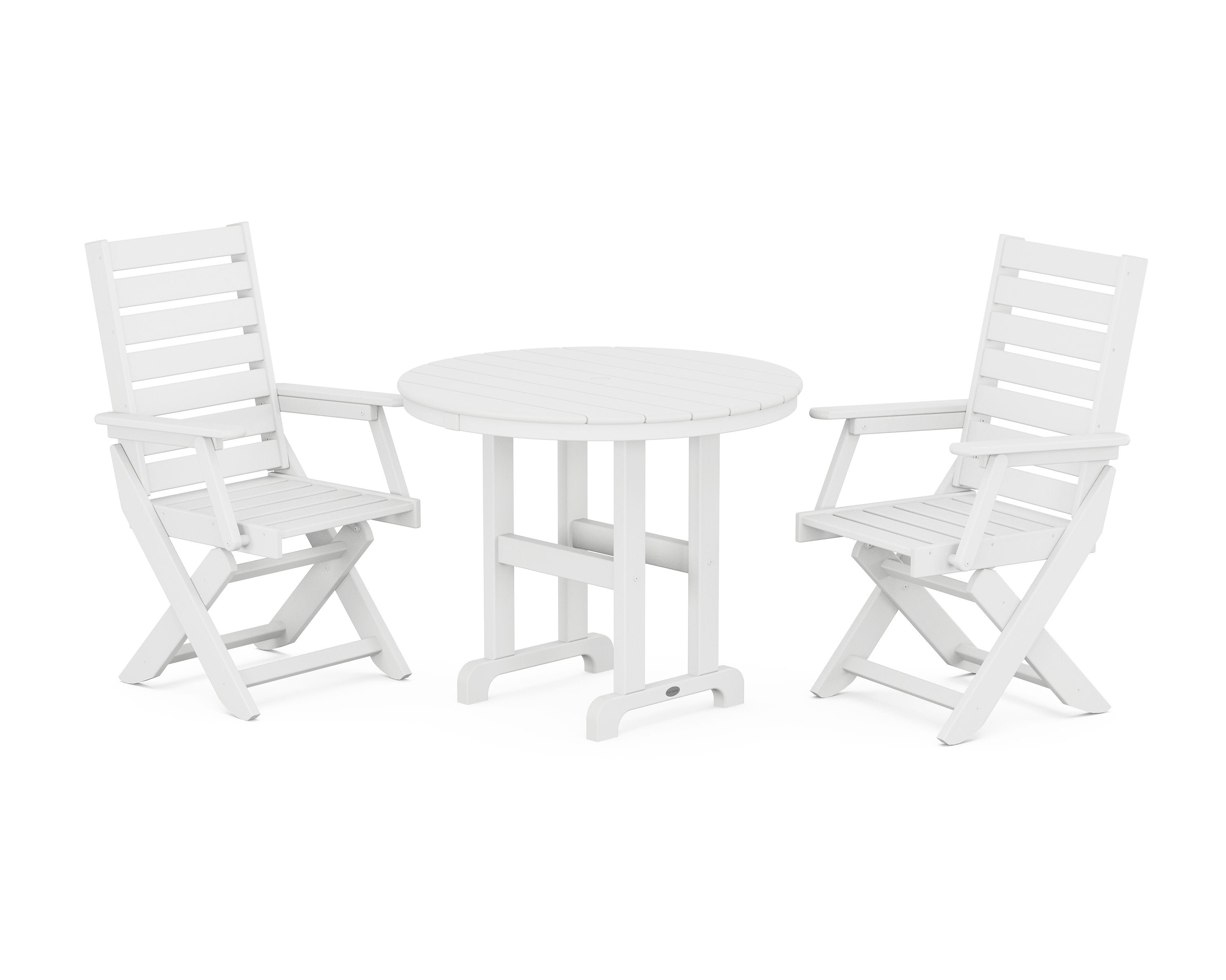 Captain Folding Chair 3-Piece Round Dining Set in White