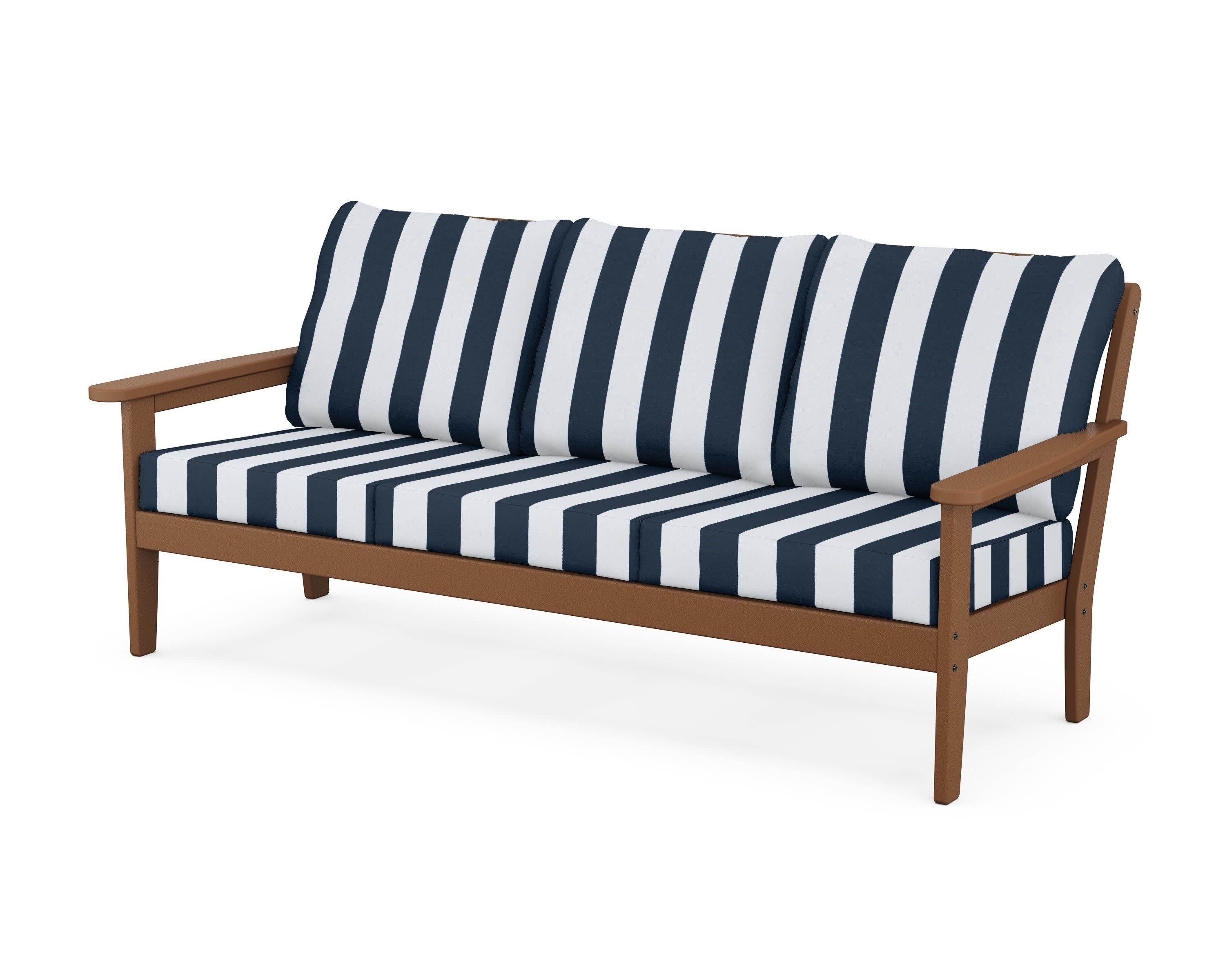 Cottage Deep Seating Sofa in Teak / Cabana Stripe Marine Indigo