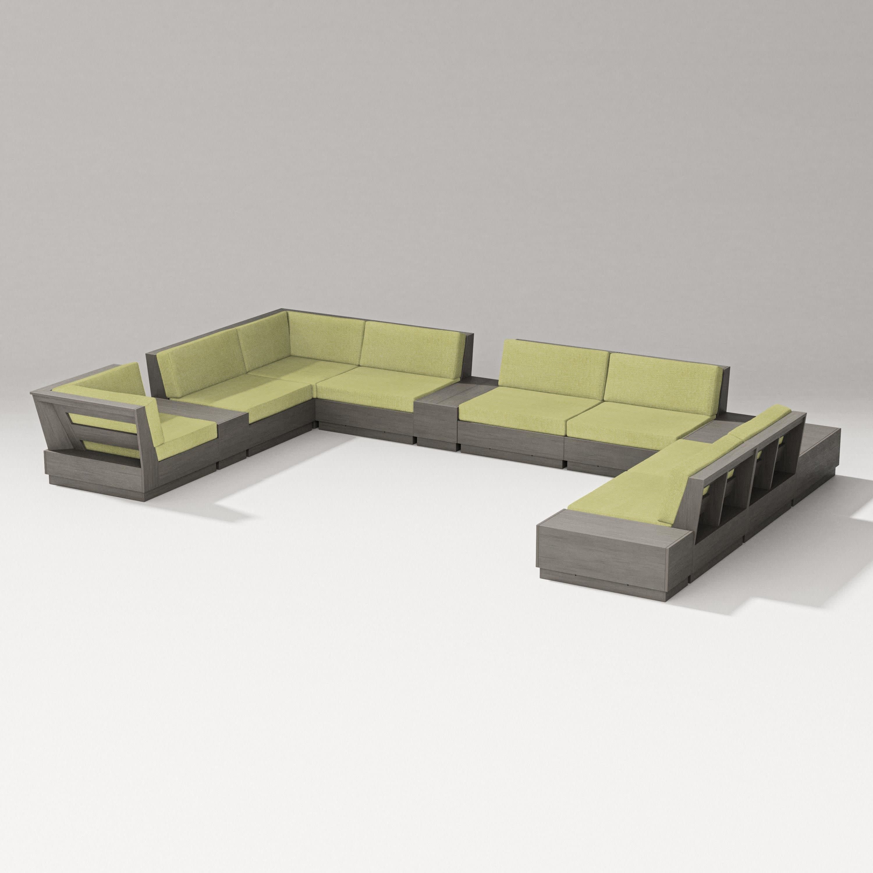 Elevate 12-Piece Conversation Sectional Set in Driftwood / Chartreuse Boucle